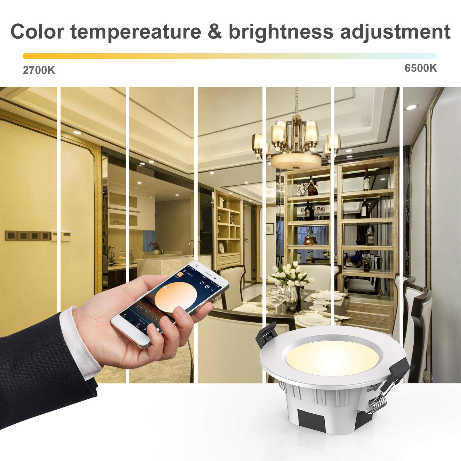 Zestaw 10 szt., Bluetooth Smart App 5 W Downlight LED reflektor do zabudowy RGBWC, oświetlenie LED 230 V, możliwość ściemniania, aluminiowe lampy sufitowe do salonu, łazienki