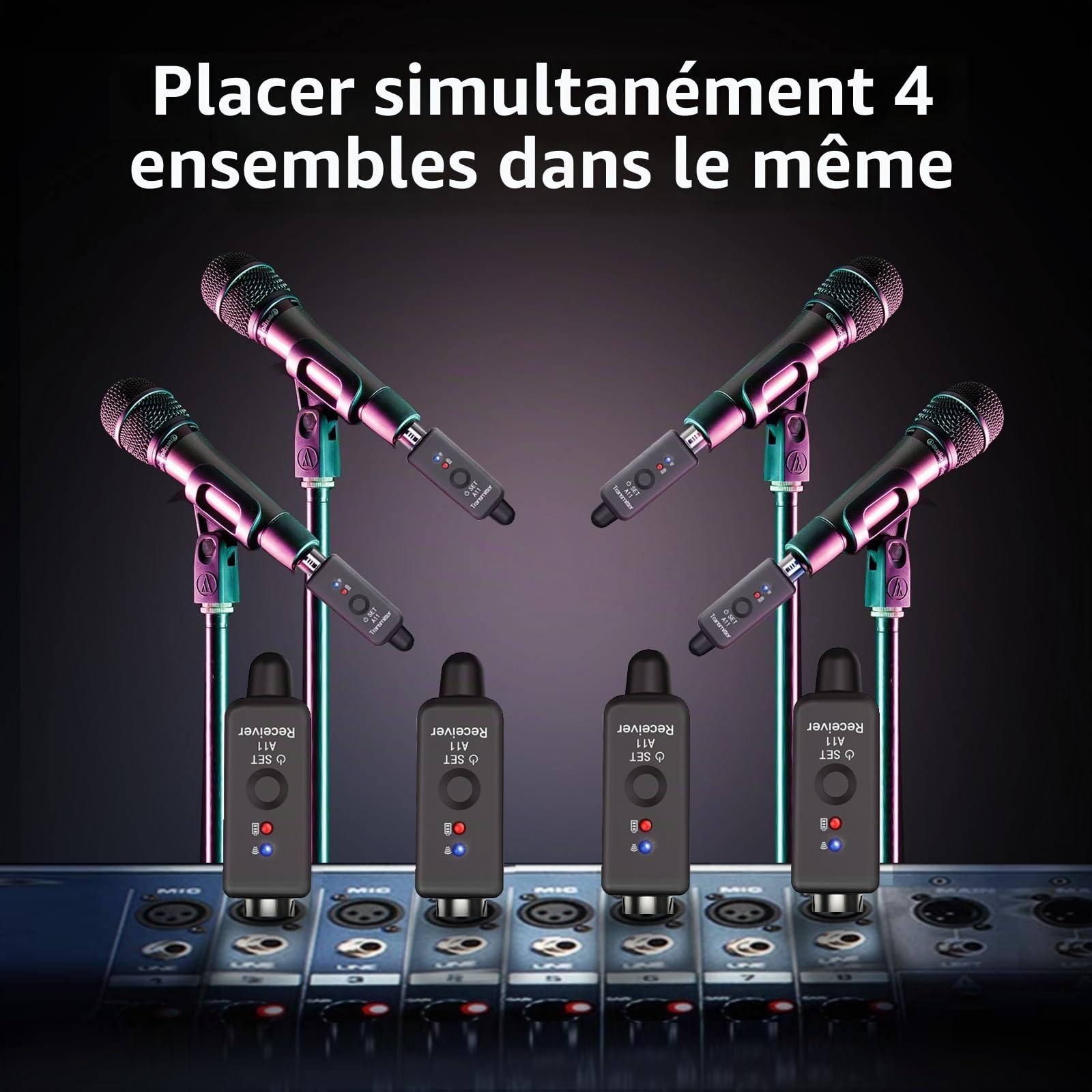 A11 Système de microphone sans fil 2,4 GHz – Émetteur et récepteur à 4 canaux