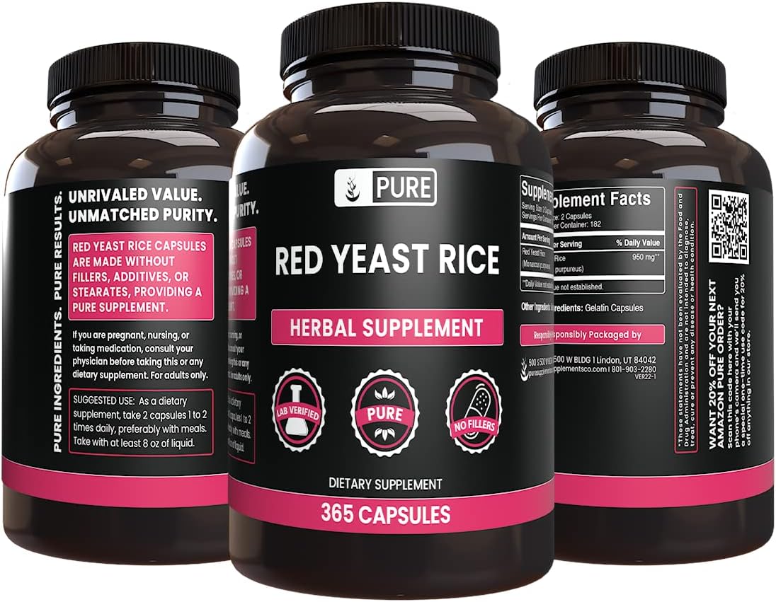 Pure Original Ingredients Red Yeast Rice (365 Capsules) No Magnesium Or Rice Fillers, Always Pure, Lab Verified : Health & Household