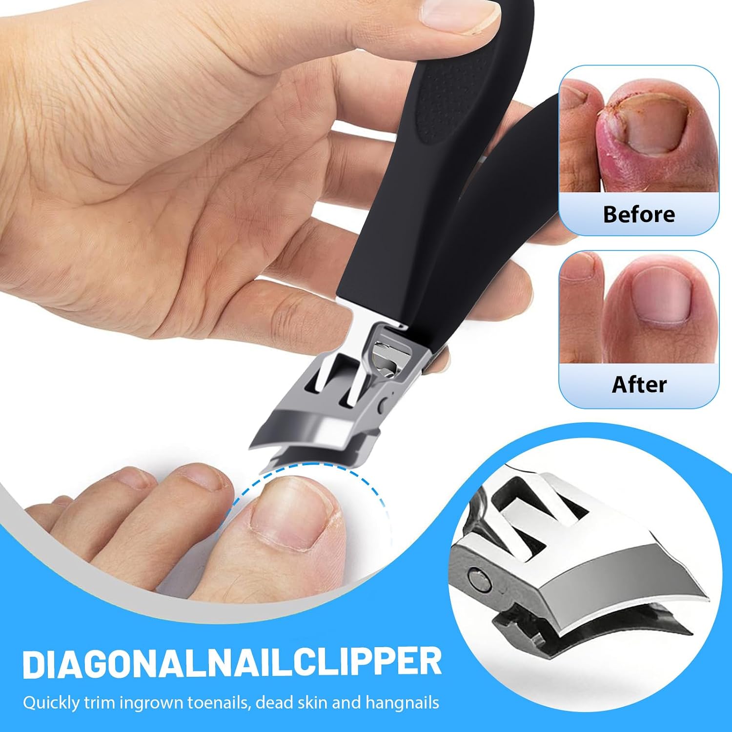 4Pcs Wide Jaw Opening Anti-Splash Slanted Nail Clipper Heavy Duty Toe Nail Clippers for Men ，Ergonomic Non-Slip Long Handle Nail Clippers for Adults Seniors Nail Clippers Set (Silver)