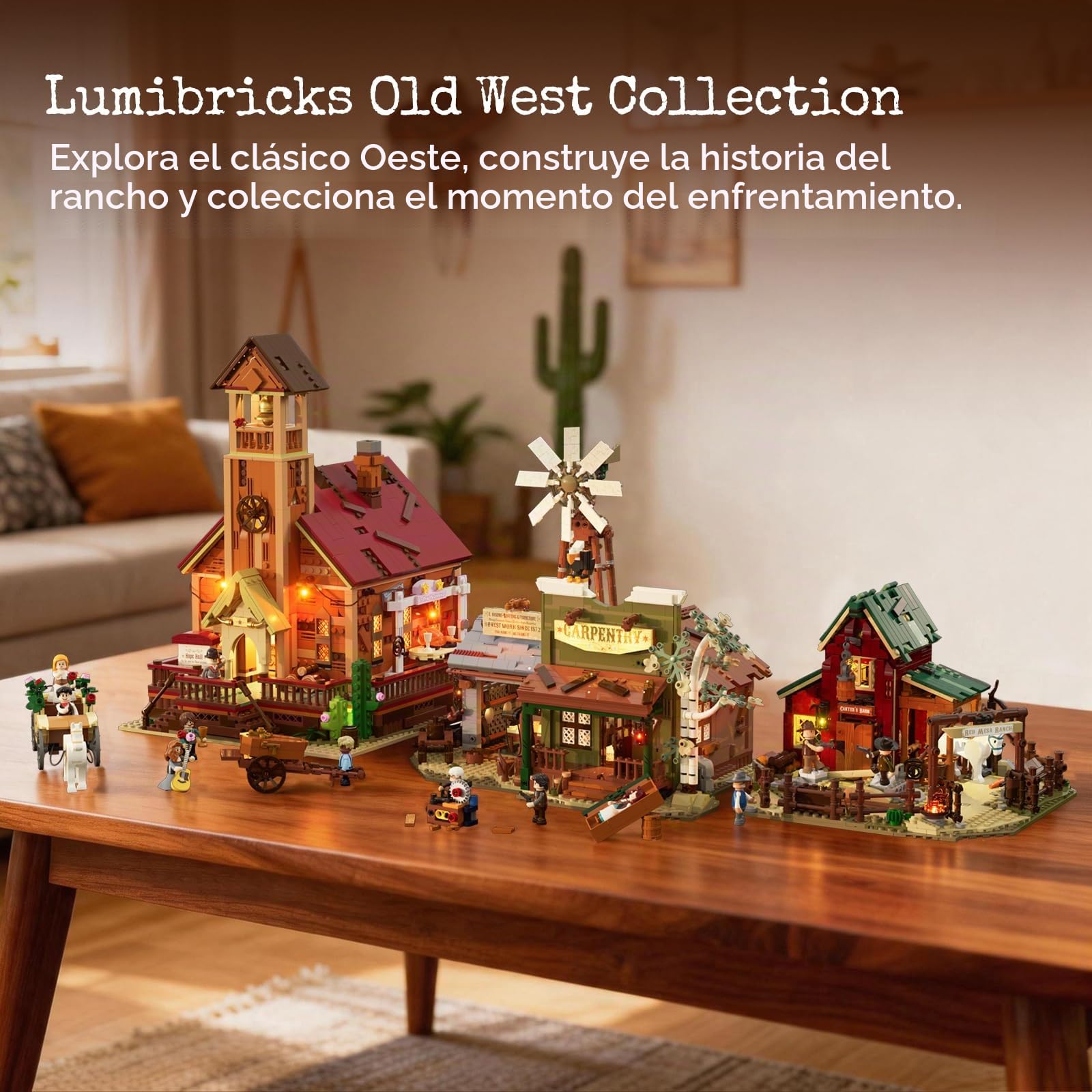 LUMIBRICKS Wild West Ranch Duel - Juego de bloques de sujeción con iluminación LED, 1023 piezas, juego de maquetas de rancho occidental para adultos