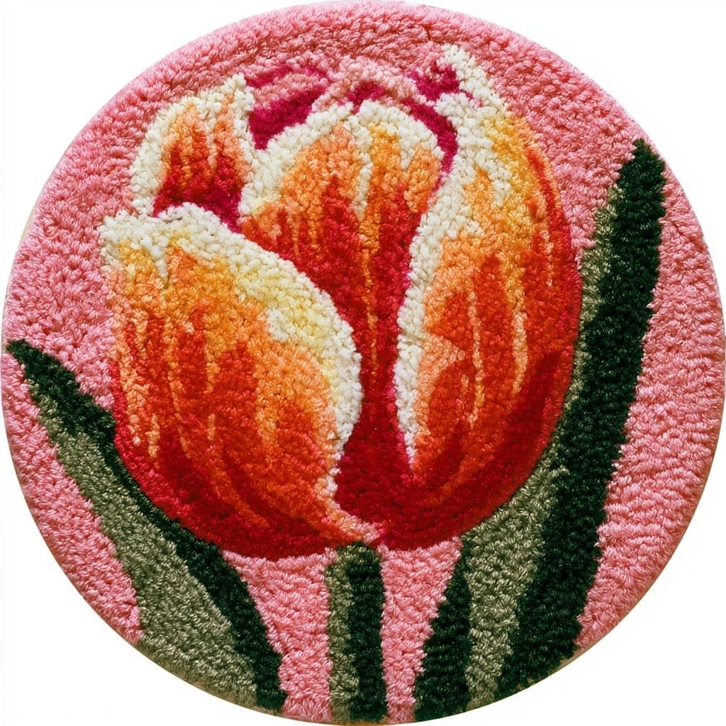 AMBATTERY Round Shape Latch Hook Kits Rug,Tulip Flowers
