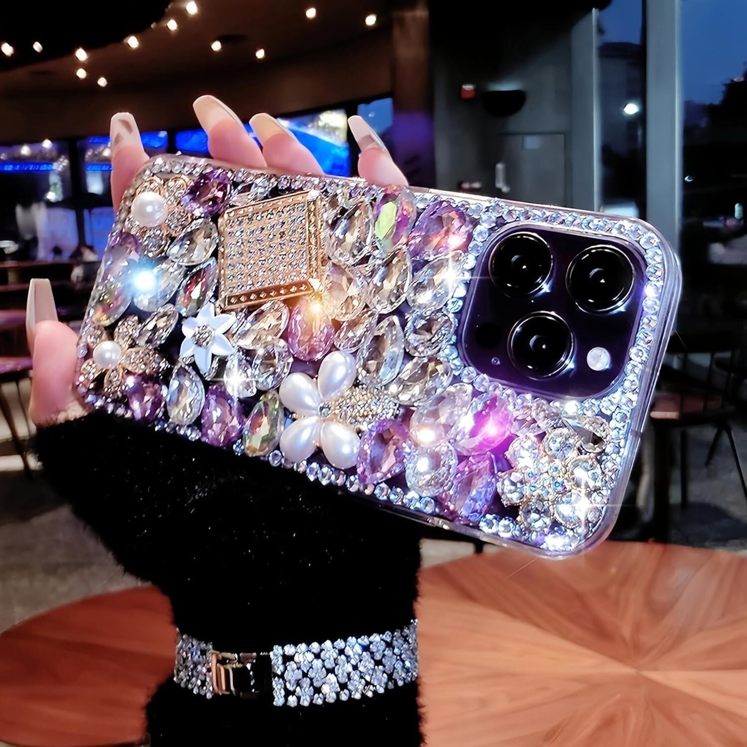 Bonitec Compatible with iPhone 13 Pro Max Case Cute Bling Glitter Diamond - Luxury Designer Girly Aesthetic Rhinestone Cover for Women, Sparkle Glam Protection - Image 3