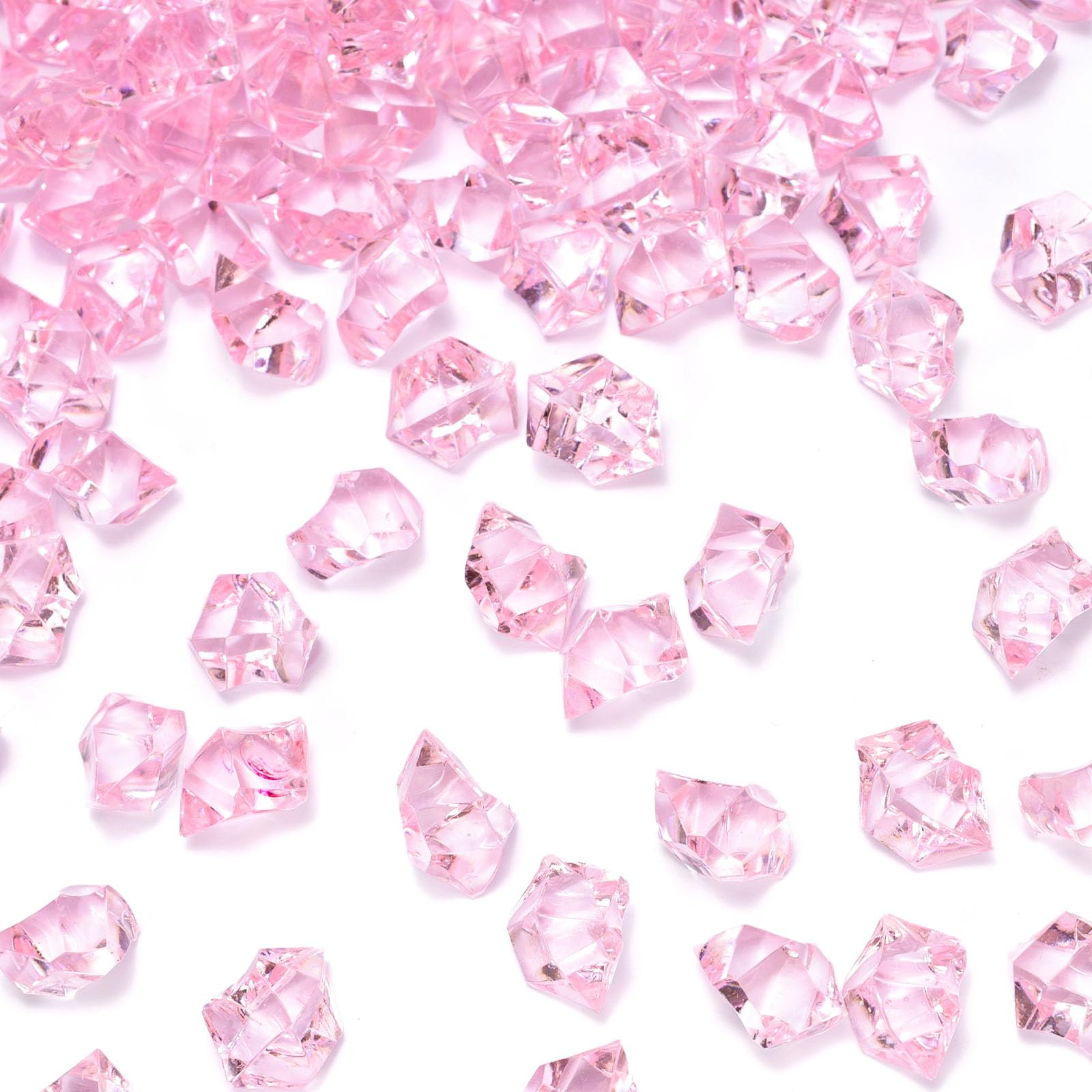Pink Fake Crushed Ice Rocks, 150 PCS Fake Diamonds Plastic Ice Cubes Acrylic Clear Ice Rock Diamond Crystals Fake Ice Cubes Gems for Home Decoration Wedding Display Vase Fillers by