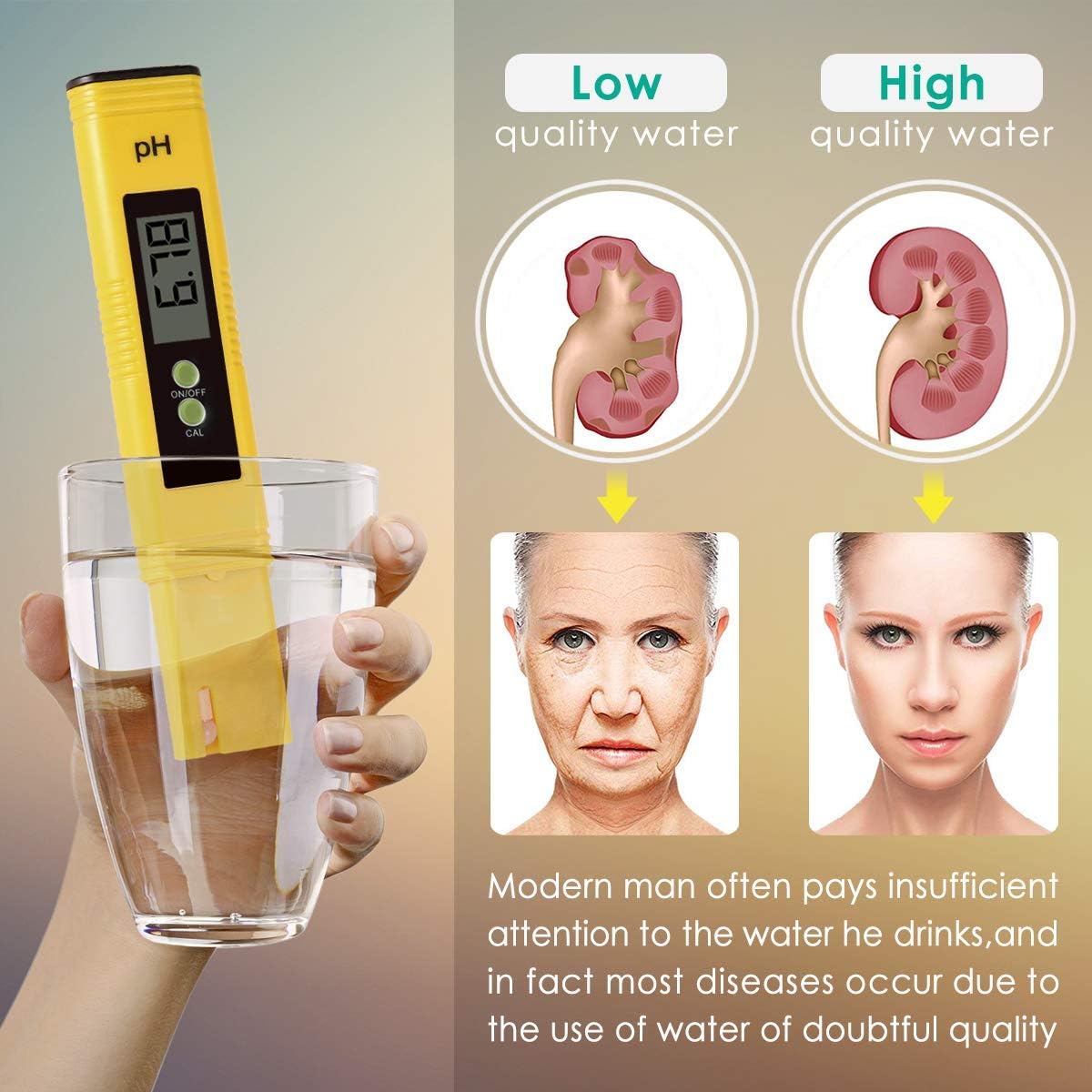 PH Meter, Digital PH Meter 0.01 PH High Accuracy Water Quality Tester with 0-14 PH Measurement Range for Household Drinking, Pool and Aquarium Water PH Tester Design with ATC