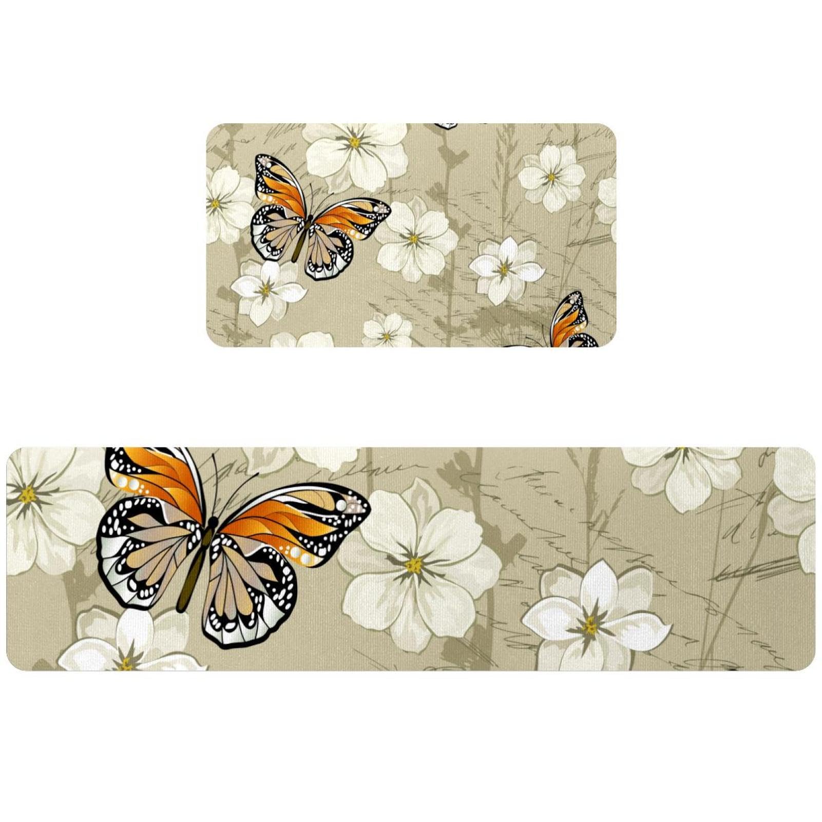 Tapete de cocina de 2 piezas lavable alfombra absorbente pasillo flores hogar
