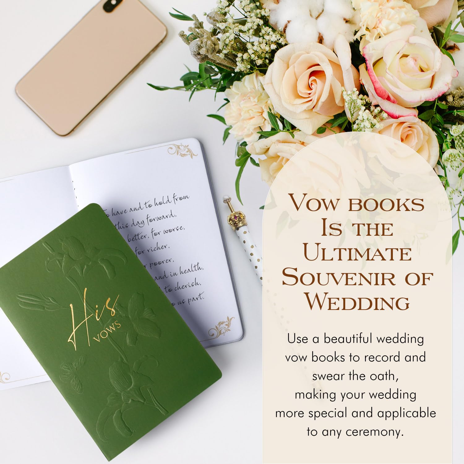 molekaus Gelübdebücher für Hochzeit, Hochzeitsgeschenk für Braut und Bräutigam, Gelübde, Buch für Sie und Ihn mit 28 Seiten, 14 x 8,9 cm, Hochzeits-Notizbuch mit vergoldeter Schrift, 2 Stück