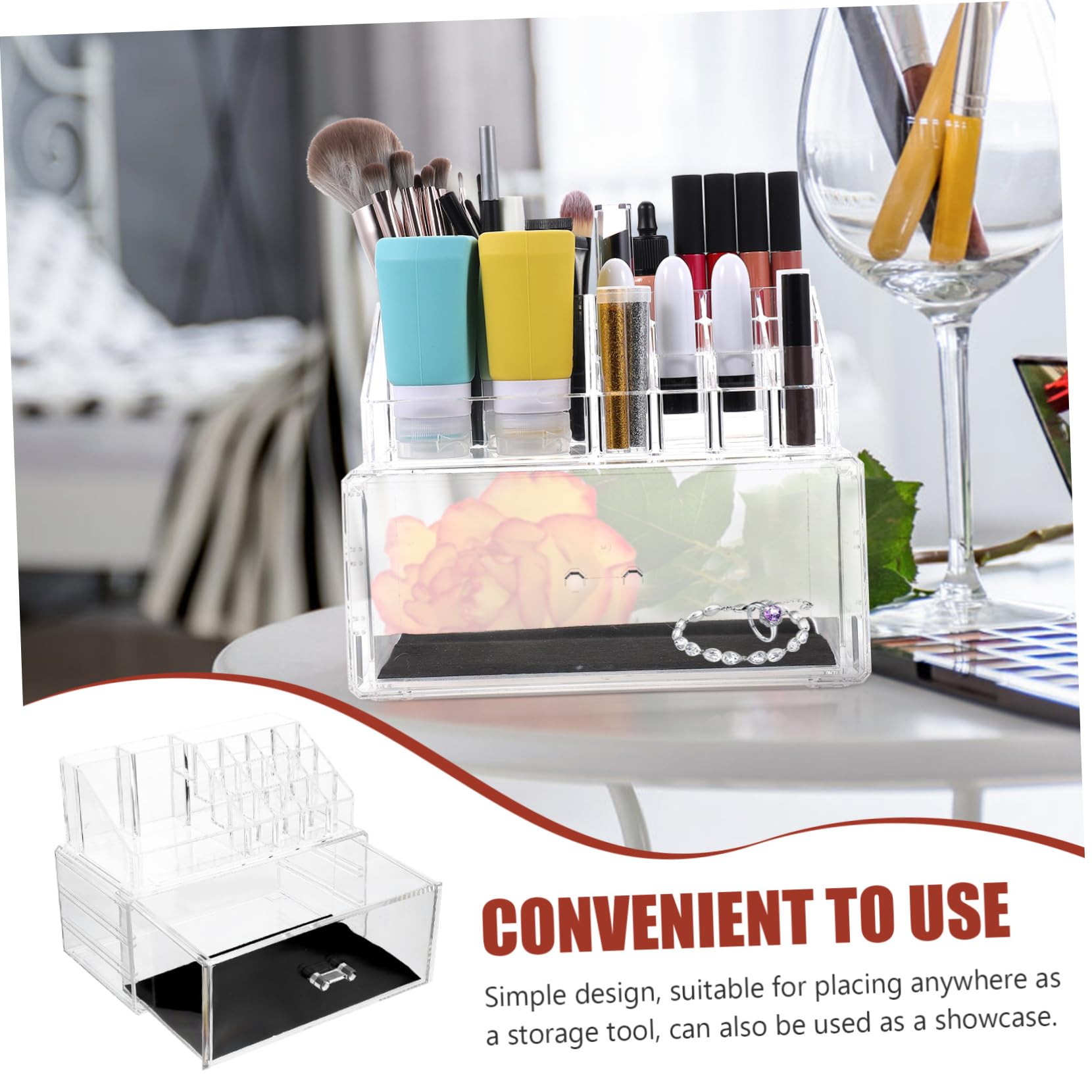 Boîte de Maquillage à Tiroirs en Acrylique, Coffret Transparent de Bureau