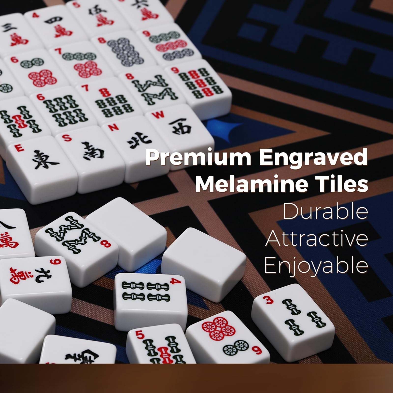 Set di piastrelle American Mahjong con borsa per il trasporto stampata arancione, 166 piastrelle bianche premium, 4 rack all-in-one colori/pusher, set Mah Jongg, set completo da gioco Mahjong