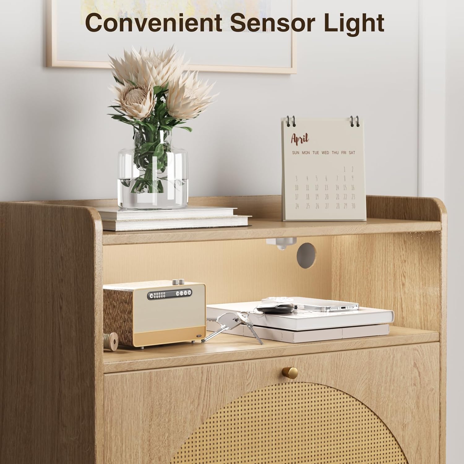 Close-up of the convenient sensor light on the top shelf