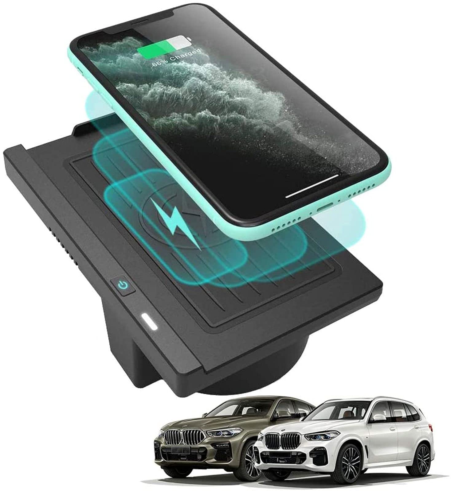 Cargador inalámbrico para coche X5 X6 2018 2017 2016 2015 2014, 10 W, carga rápida Qi, almohadilla de carga para teléfono, panel de accesorios de consola central, mini cargador de carga rápida co