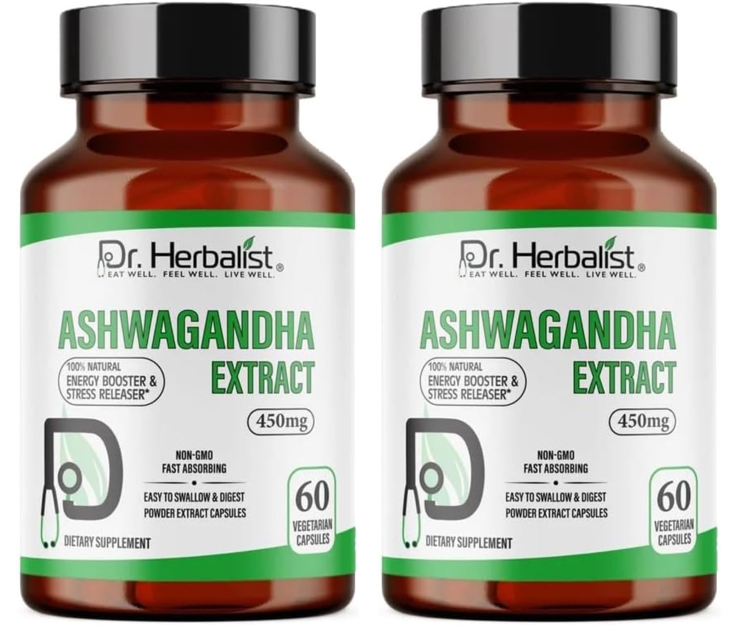 Extract 450mg, 60 Capsules - 10:1 Extract = 4,500mg Concentrated and Standardized, Plant-Based Supplement for Wellness & Balance | Vegan-Friendly, Non-GMO (1, Ashwagandha)