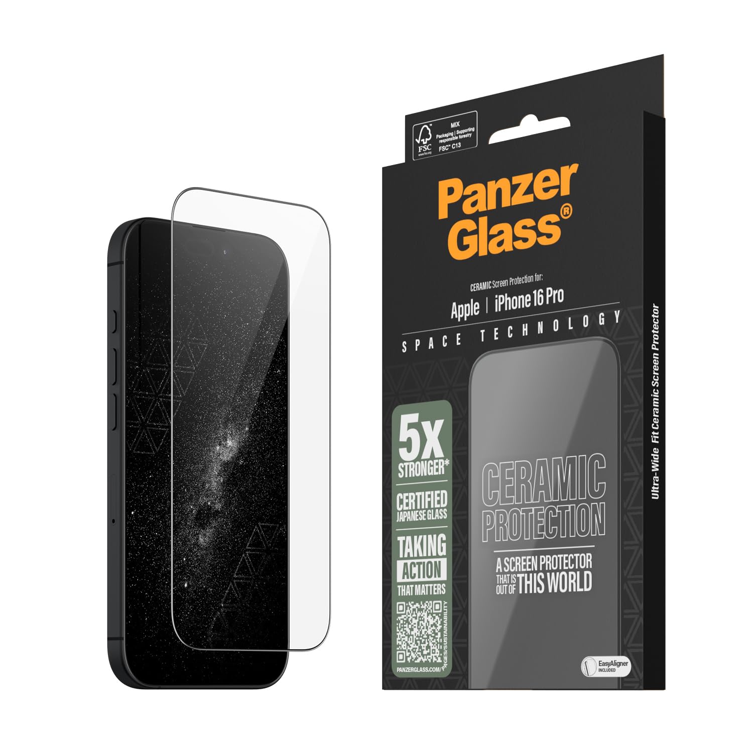 PanzerGlass Pellicola Protettiva Alu Frame per iPhone 16 Pro, con EasyAligner, Vetro temperato, Alta resistenza ai graffi e alle cadute, Rifinitura elegante in alluminio