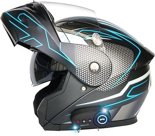 Casco modular de motocicleta de cara completa, con Bluetooth abatible frontal aprobado por DOT, con doble visera, cuatro estaciones, casco de