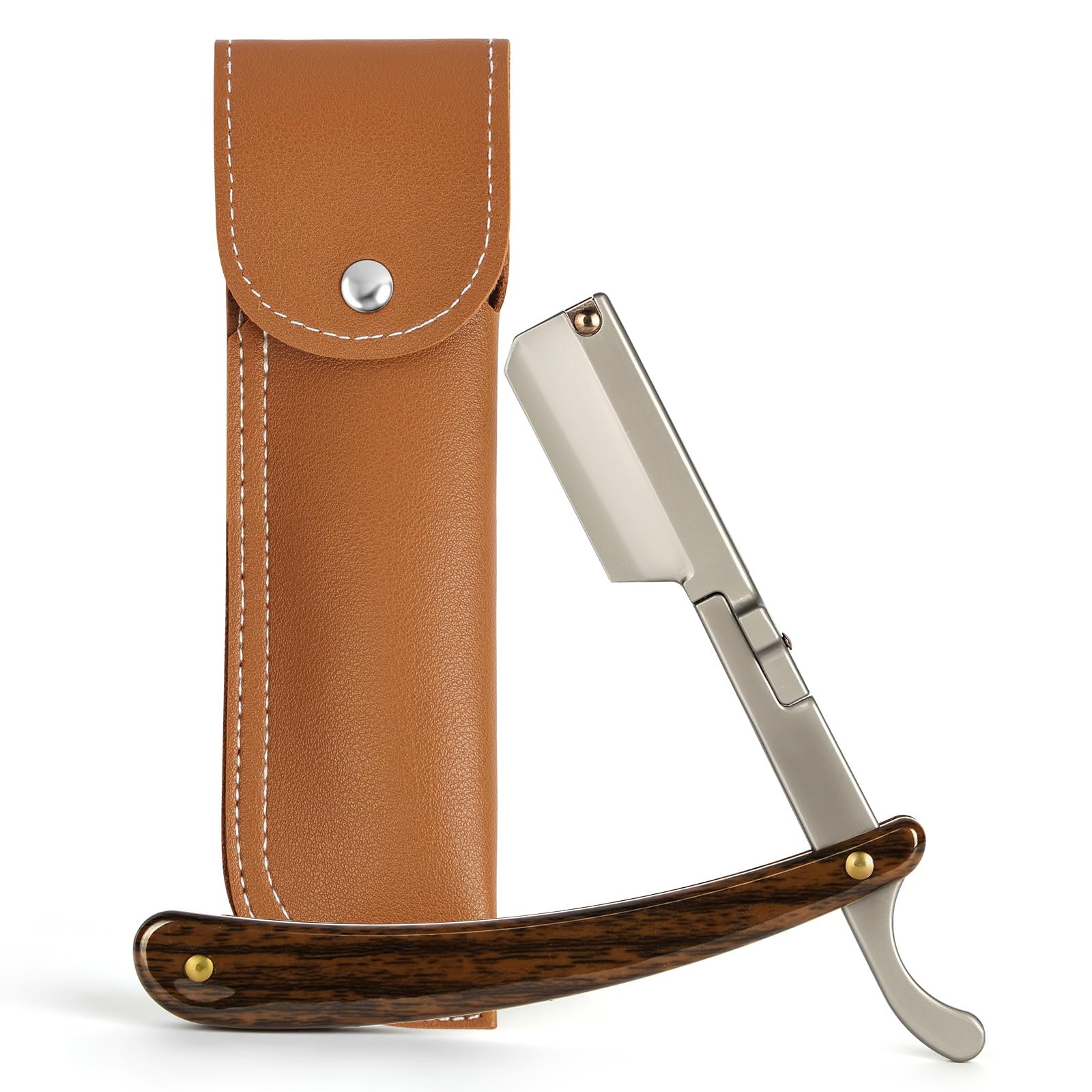 Beugo Navaja de Afeitar Hombre, Straight Edge Razor Barber, navaja de barbero, Cuchilla de Afeitar de Barbero Acero Inoxidable, Kit de Afeitado Clásico para Barba y Bigote con bolso PU