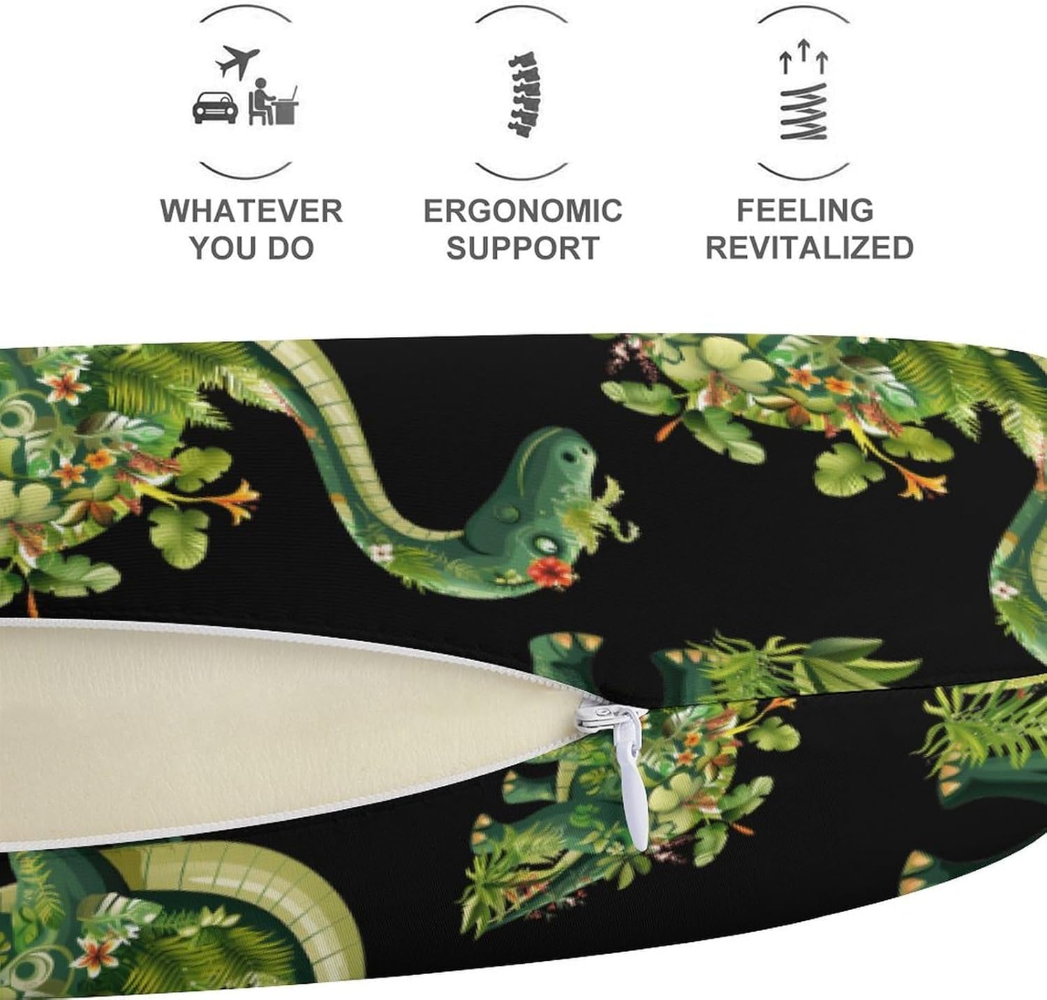 Brontosaurus Dinosaur Flower Travel Pillow U Shape Neck Pillow Washable Pillowcase for Sleeping Chair