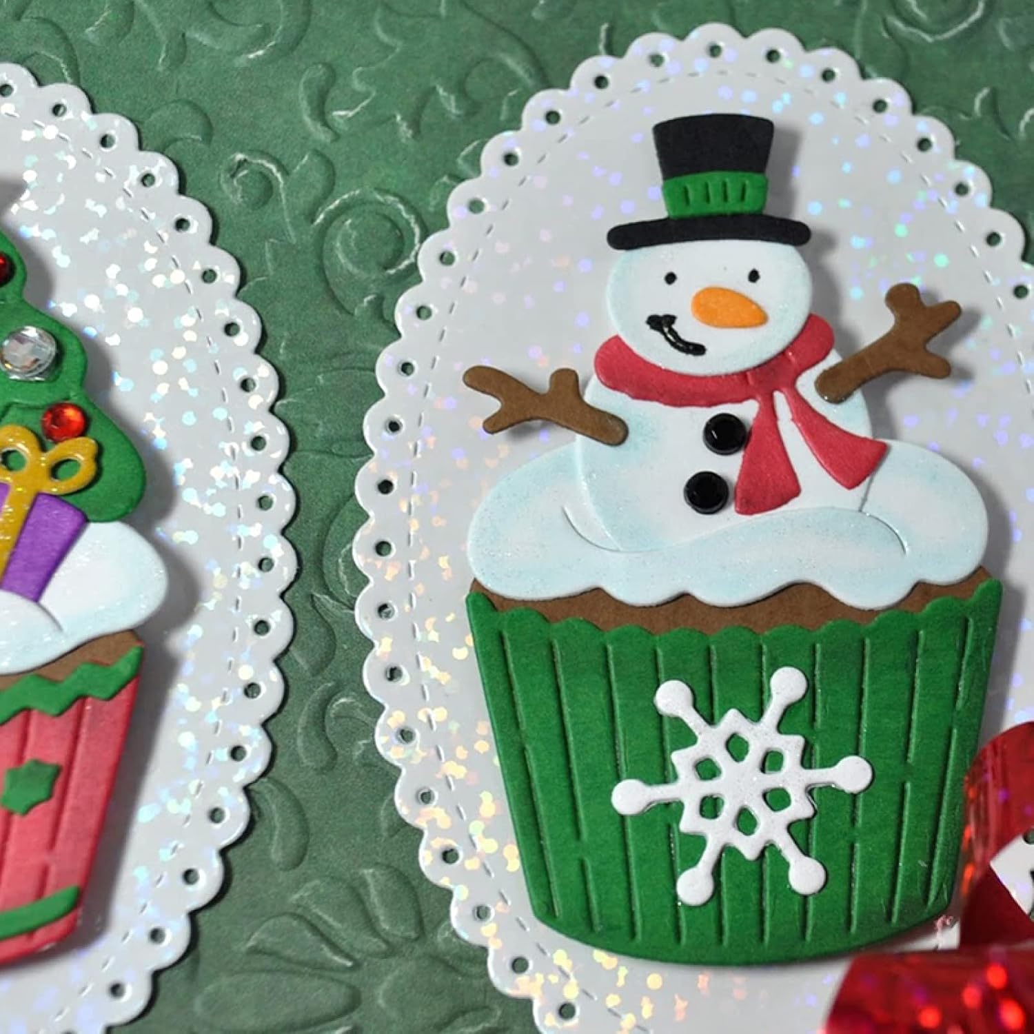 2 Pcs Merry Christmas Snowman Christmas Tree Cupcake Metal Cutting Dies Set for Scrapbooking Embossing DIY Craft Card Album Gift Die-cuts Cardmaking Photo Decoration