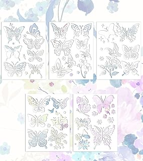 5 Pieces Butterfly Stencils 32 Patterns Butterflies Template for Painting Reusable Drawing Stencils on Wood Wall Crafts Projects(Butterfly)