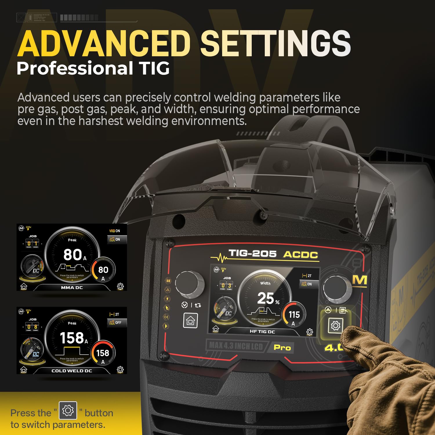 MATRIXINGWELDER TIG-205 PRO AC/DC TIG spawarka 200 A z pulsem, z wyświetlaczem LED, aluminiowa spawarka TIG 110 V/220 V z HF/Lift TIG/Stick/MMA/SPOT