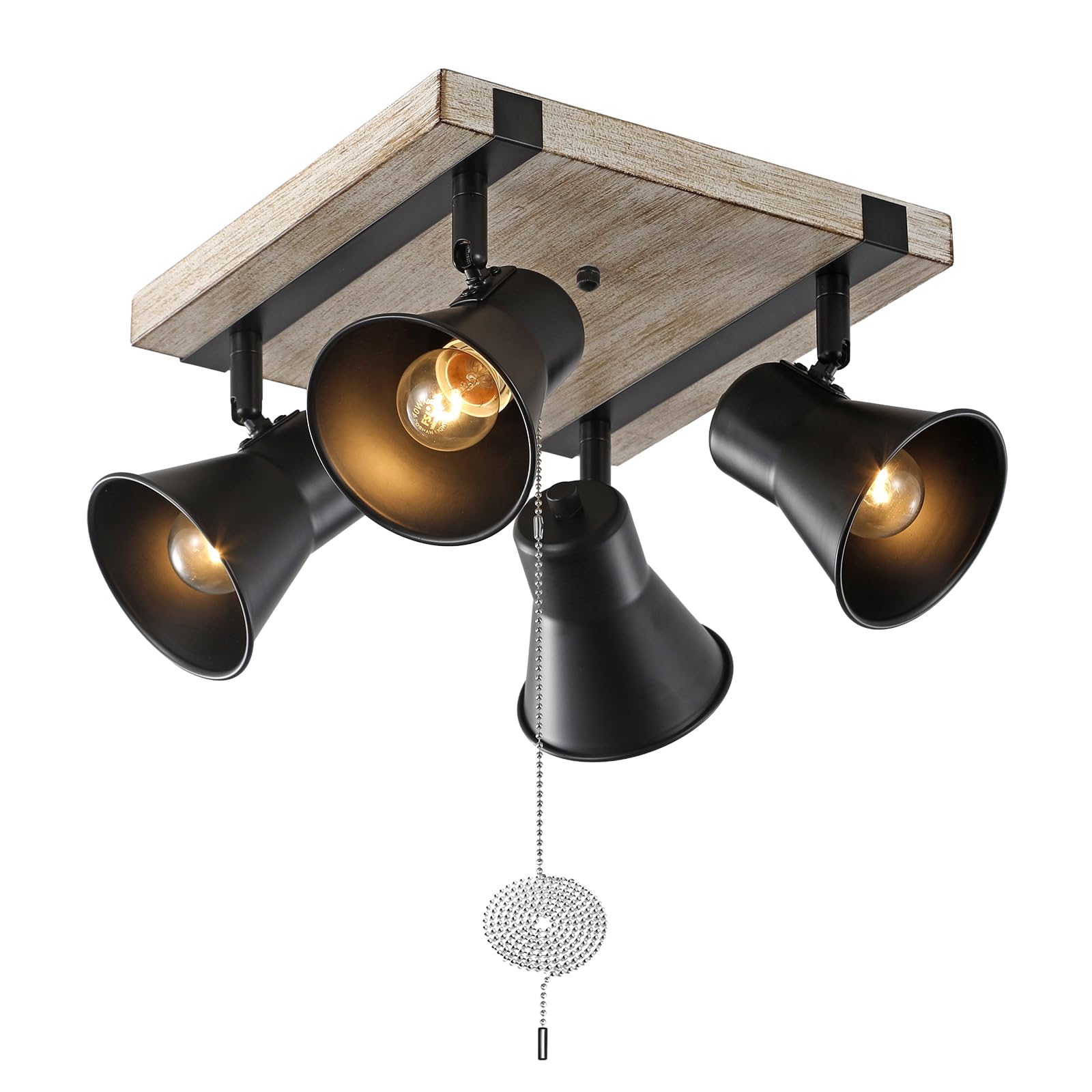 KEESFU 4 Light Kitchen Lighting Fixtures Ceiling Pull Chain Light,Farmhouse Flush Mount Ceiling Light with Rotatable Head,Rustic Light Fixtures for Dining Room Bedroom Hallway โ image 1