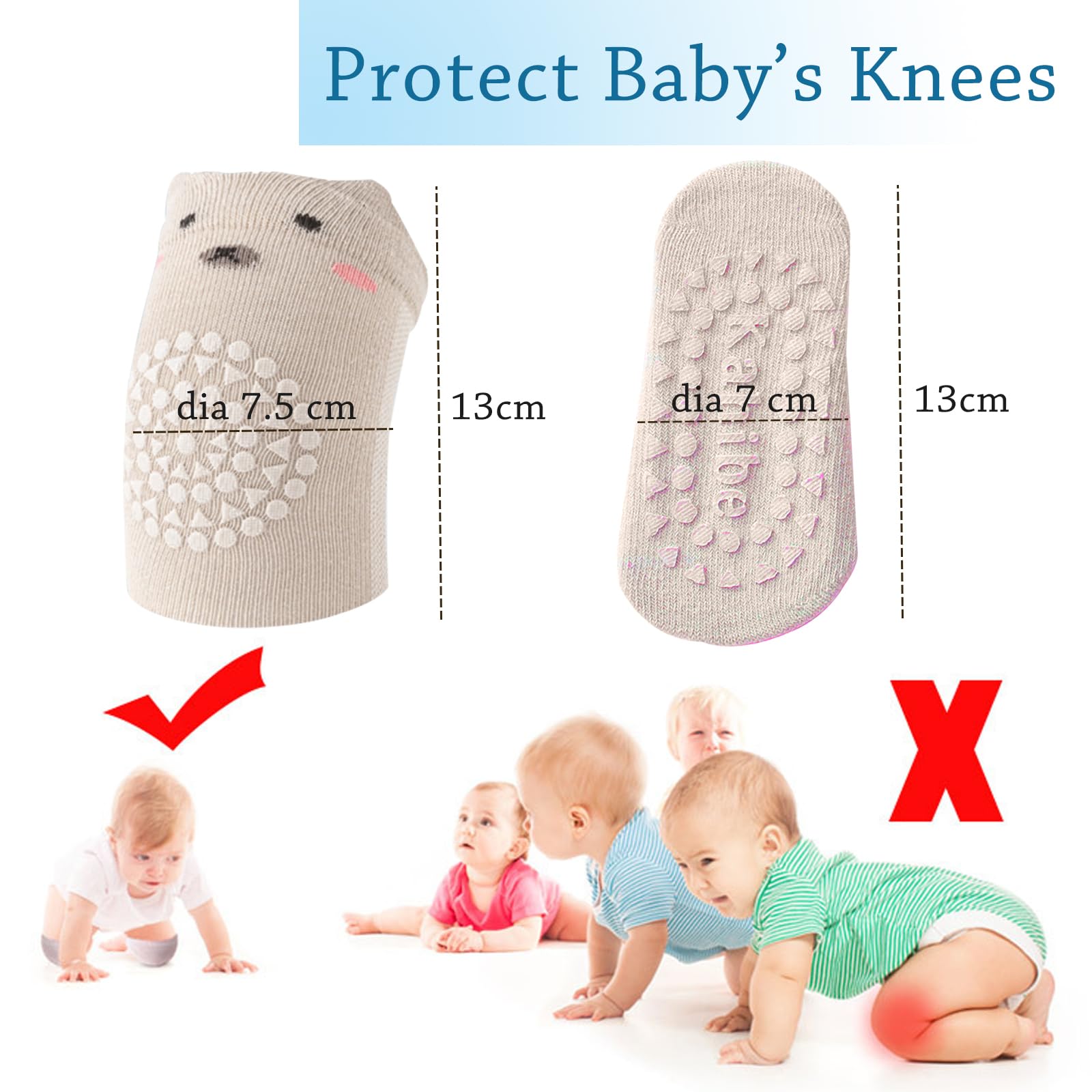 Nakolanniki Gateo Bebe, 3 pary skarpetki antypoślizgowe i nakolanniki dla niemowląt antypoślizgowe dla małych dzieci nakolanniki dla dzieci Baby Babe Gateo Unisex Ochraniacz na kolano antypoślizgowe