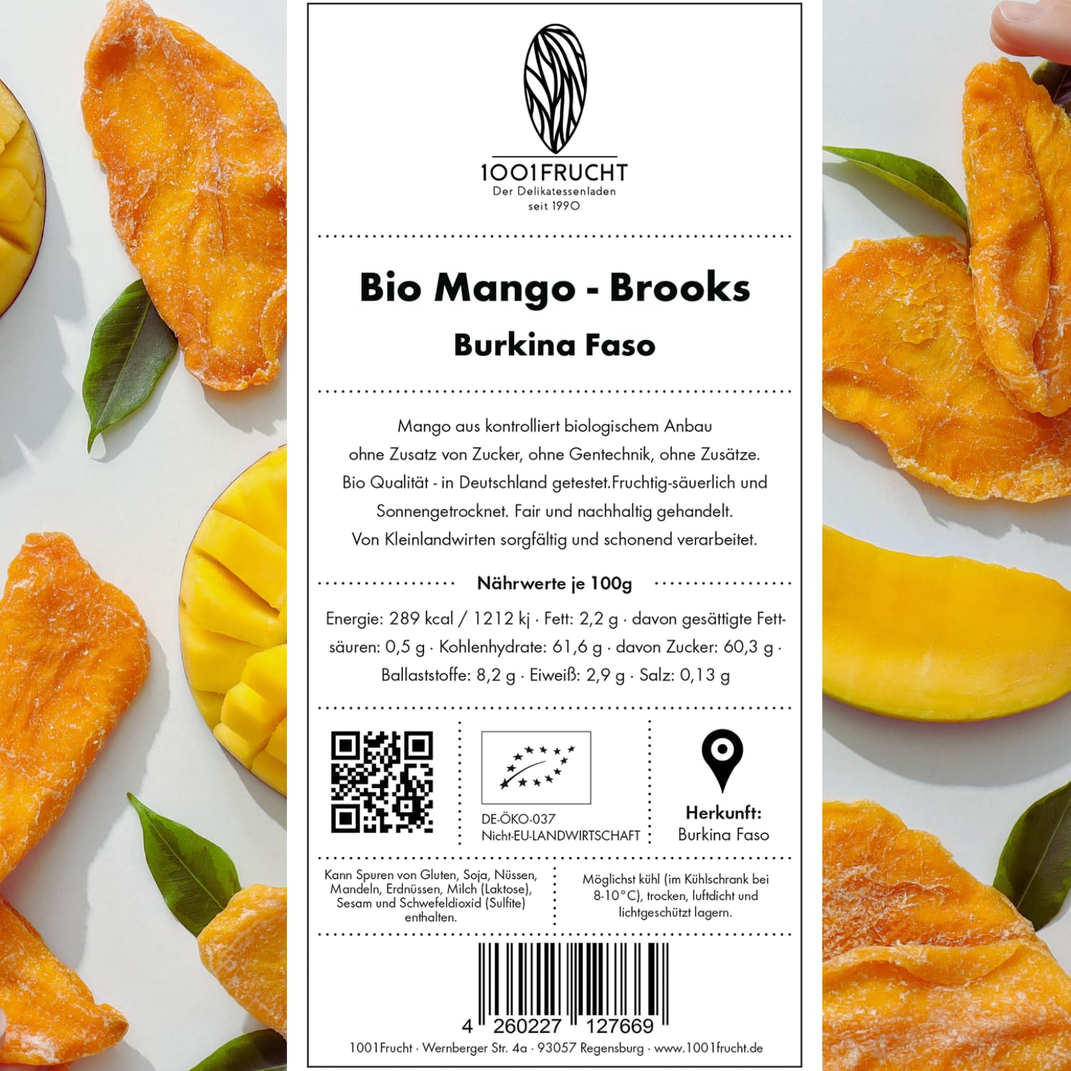 1001 Frucht - Mango orgánico secado - 1 kg - Mango orgánico secado al sol de Burkina Faso