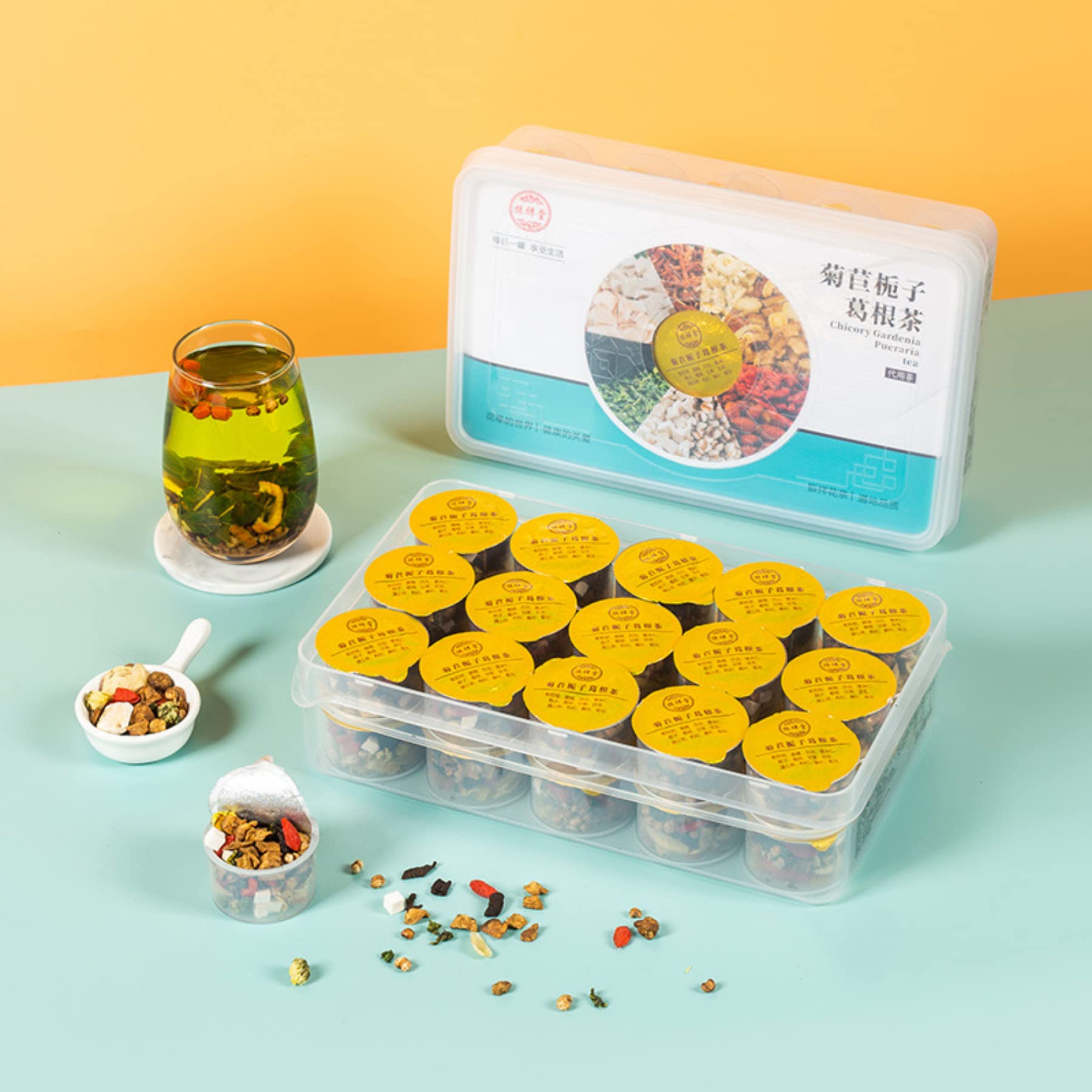 Té De Hierbas Chino Combinado 300g (20g * 15 Latas) Té De Flores, Pequeñas Latas De Té Envasado Portátil