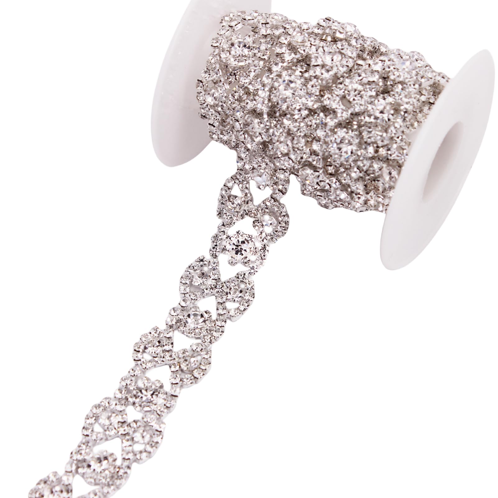 Moripama 1 Yard Metalic Crystal Tape Rhinestone Chain Trimming Applique DIY Jewelry Wedding Belt Prom (Silver)