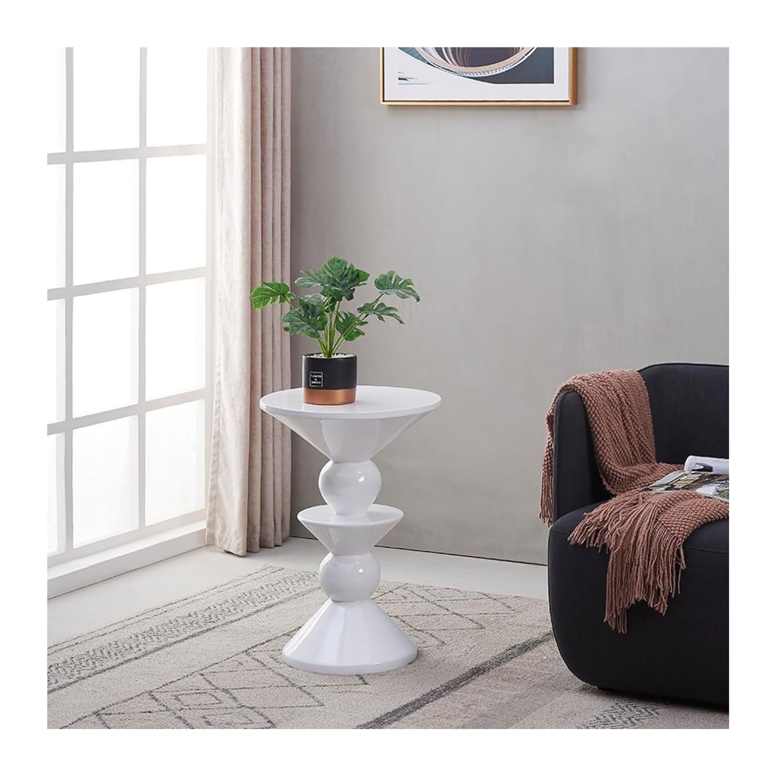 Table d'appoint ronde moderne pour salon et chambre à coucher - Petite table ronde Martini - Table de nuit unique pour petits espaces - Finition blanche