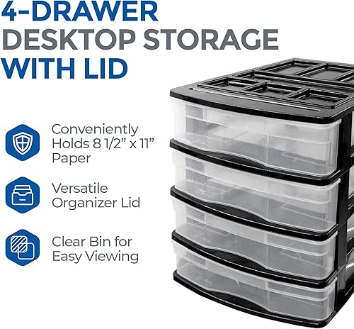 Miniatura 4 de Gracious Living Organizador de escritorio y encimera de 4 cajones con tapa de organización para almacenamiento de manualidades, suministros de