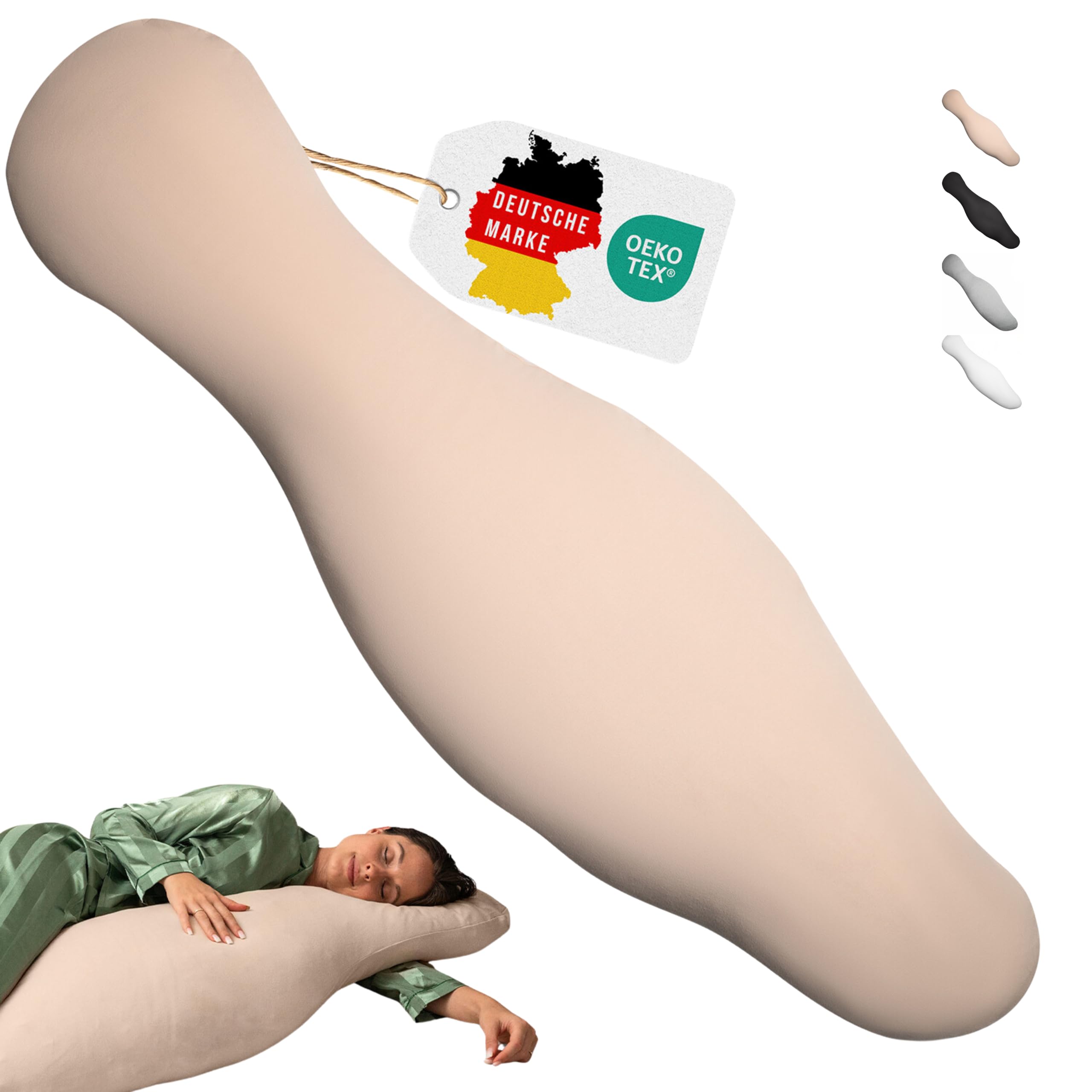 Opanoli® ergonomisches Seitenschläferkissen - entlastet Schulter, Rücken & Hüfte - individuell befüllbar - für alle Seitenschläfer & Schwangere - 100% Baumwolle, waschbar & Oeko-TEX - Kuschelkissen