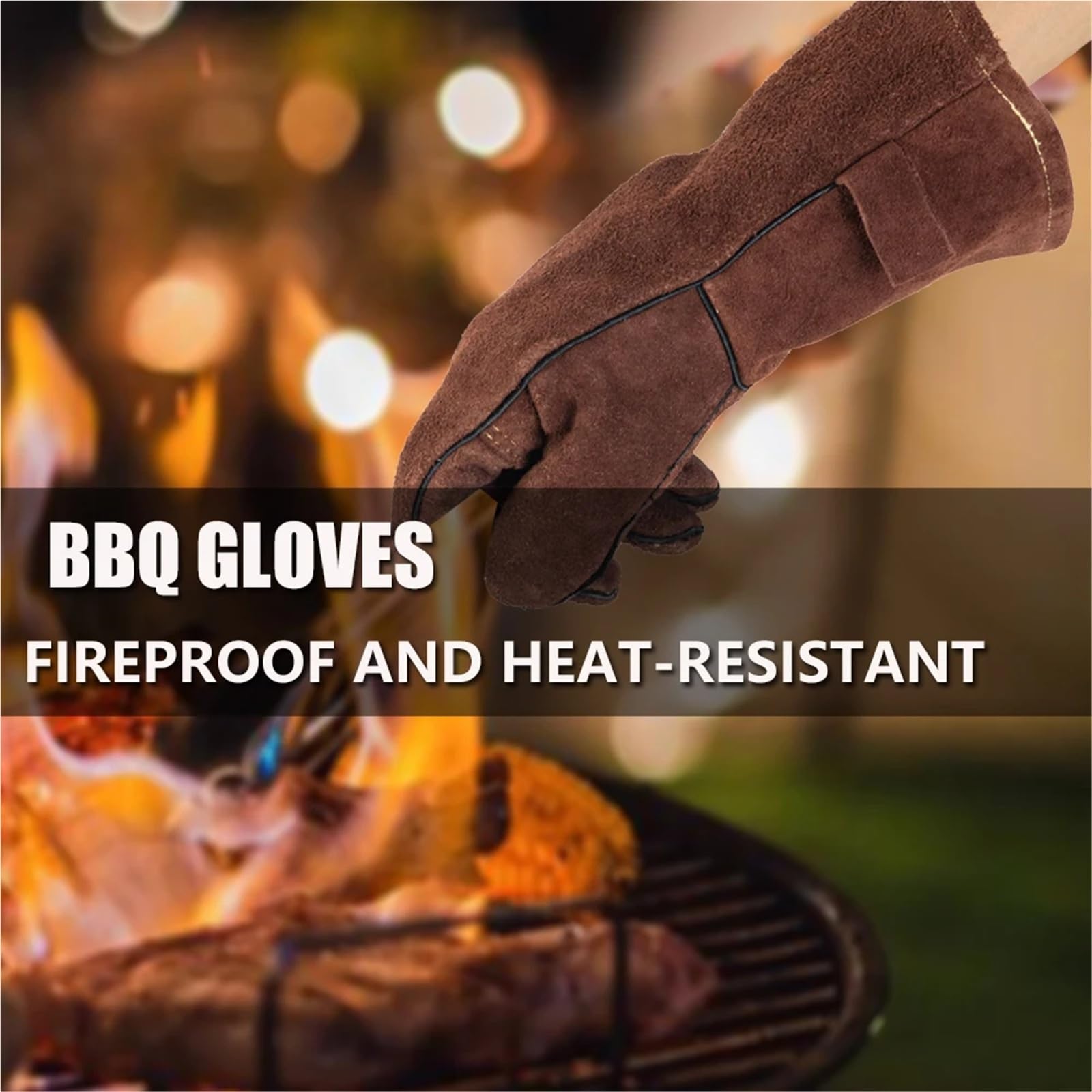 Compatible con guantes de soldadura de cuero dividido de vaca de 14 pulgadas de grosor, aislamiento térmico for soldador, horno, parrilla, barbacoa, tareas de trabajo
