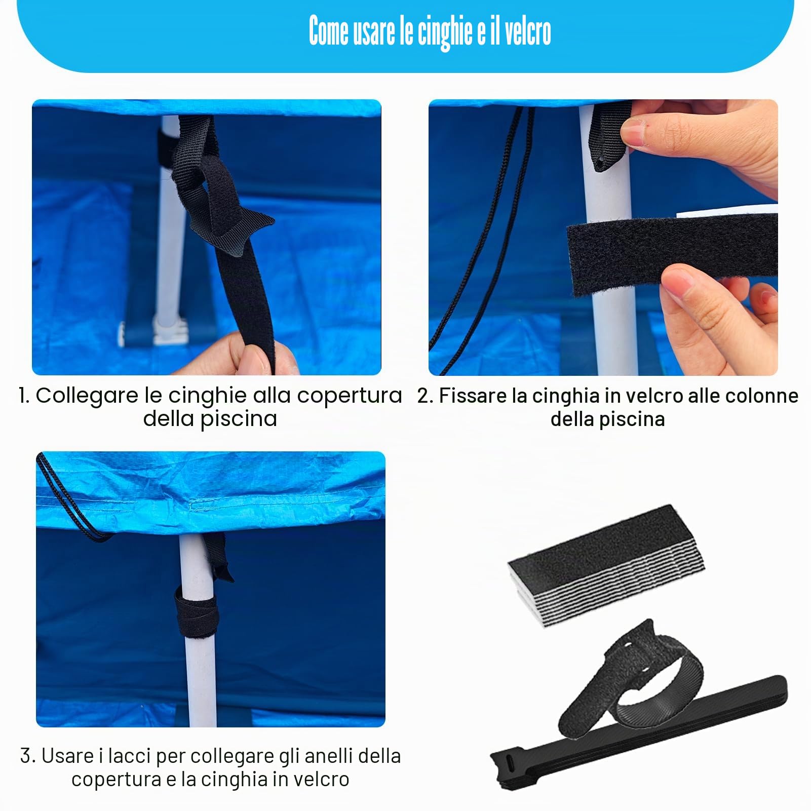 Telone per piscina rettangolare, 450 x 220 cm, rettangolare, spesso e resistente, per piscina con telaio rettangolare, antivento