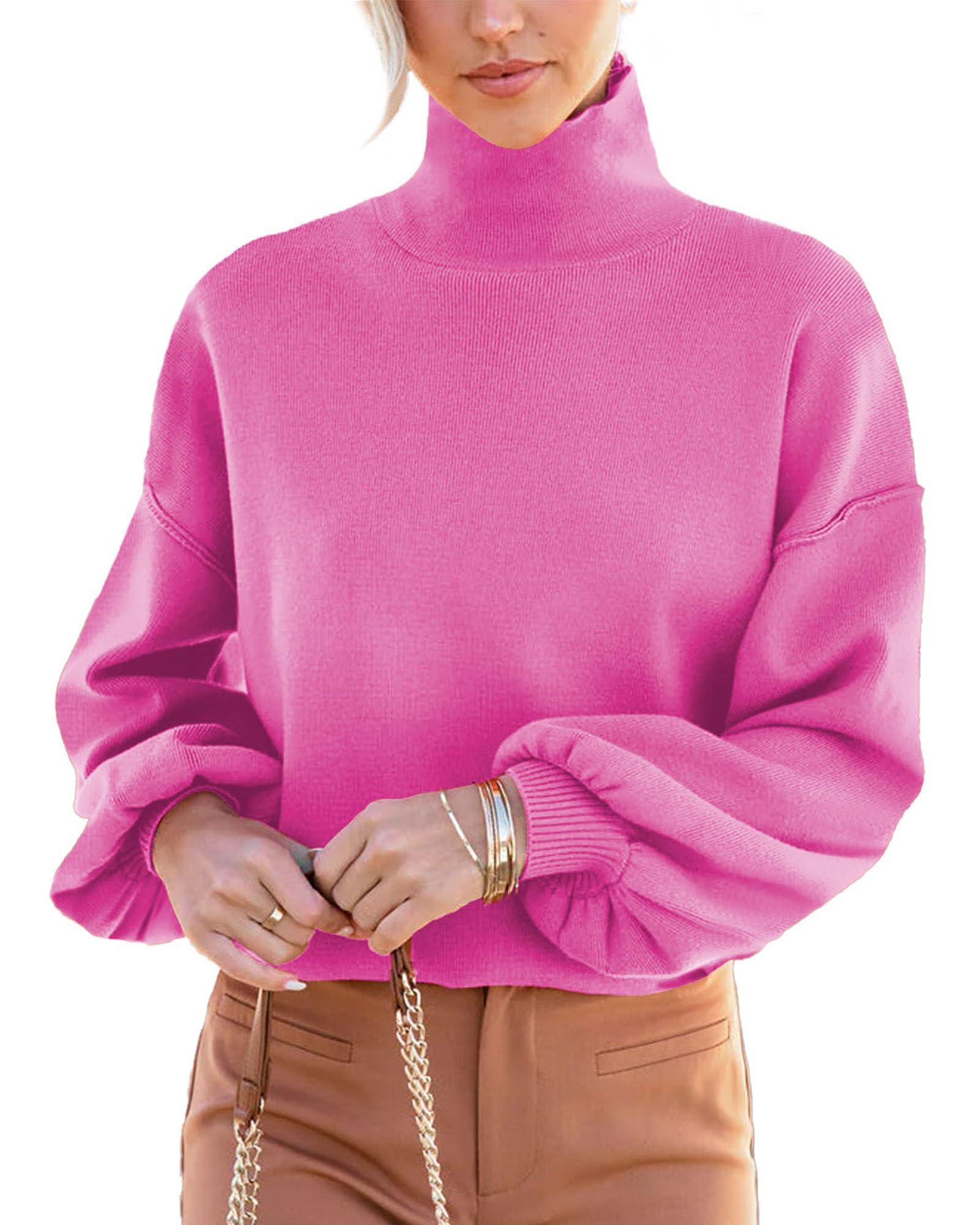 ARTFREEWomens Sweaters Long Sleeve Turtleneck Casual Loose Knitted Pullover Sweatshirt Tops