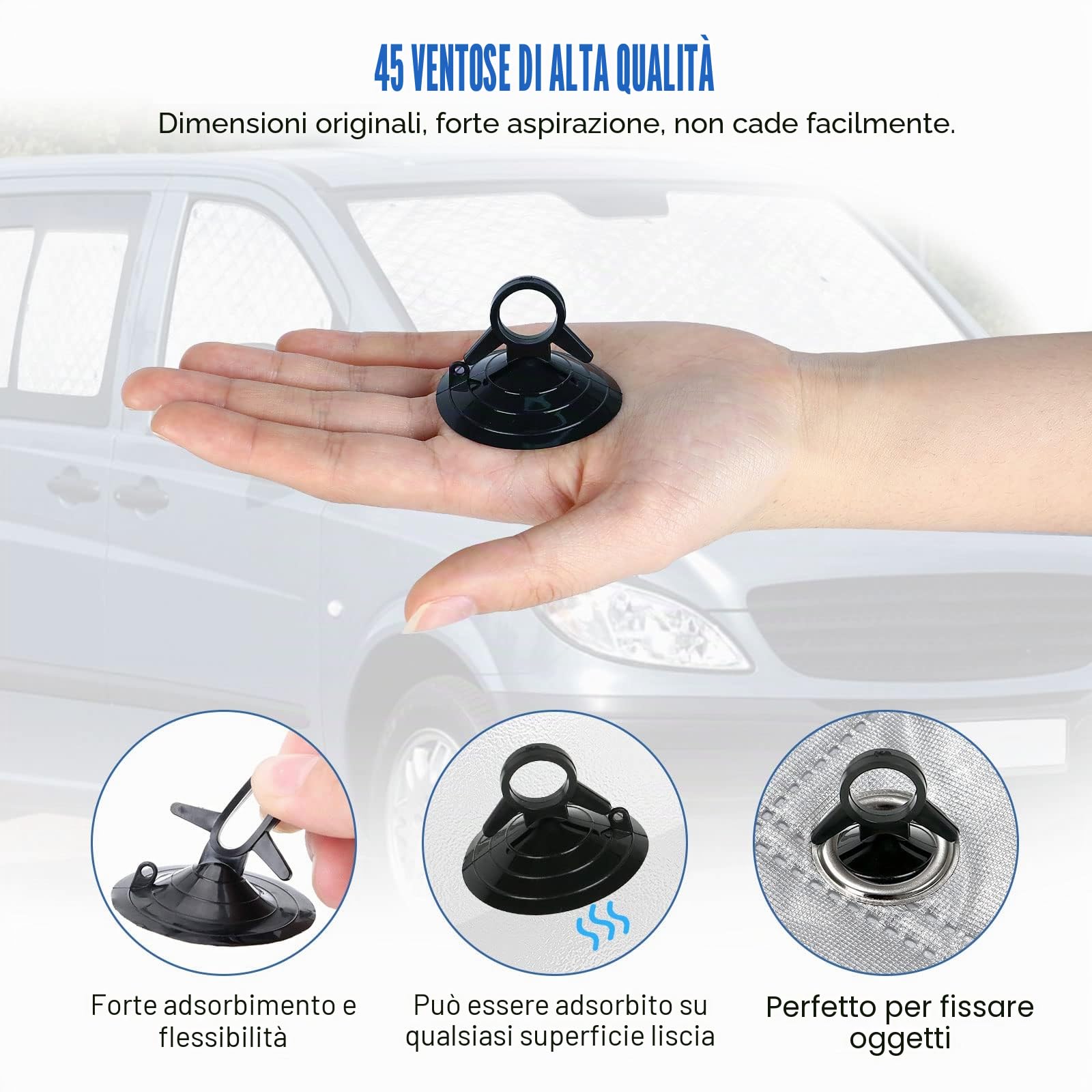 Tappetino Termico sostituzione per Mercedes-Benz VITO W447 / Viano 2014-2022 (SWB) 10 Pezzi con 45 Ventose, Protezione Solare per Parabrezza, Visiere Parasole Pieghevoli, Fodera nera | Set di 10 coperture per parabrezza auto, protezione completa, in pelli
