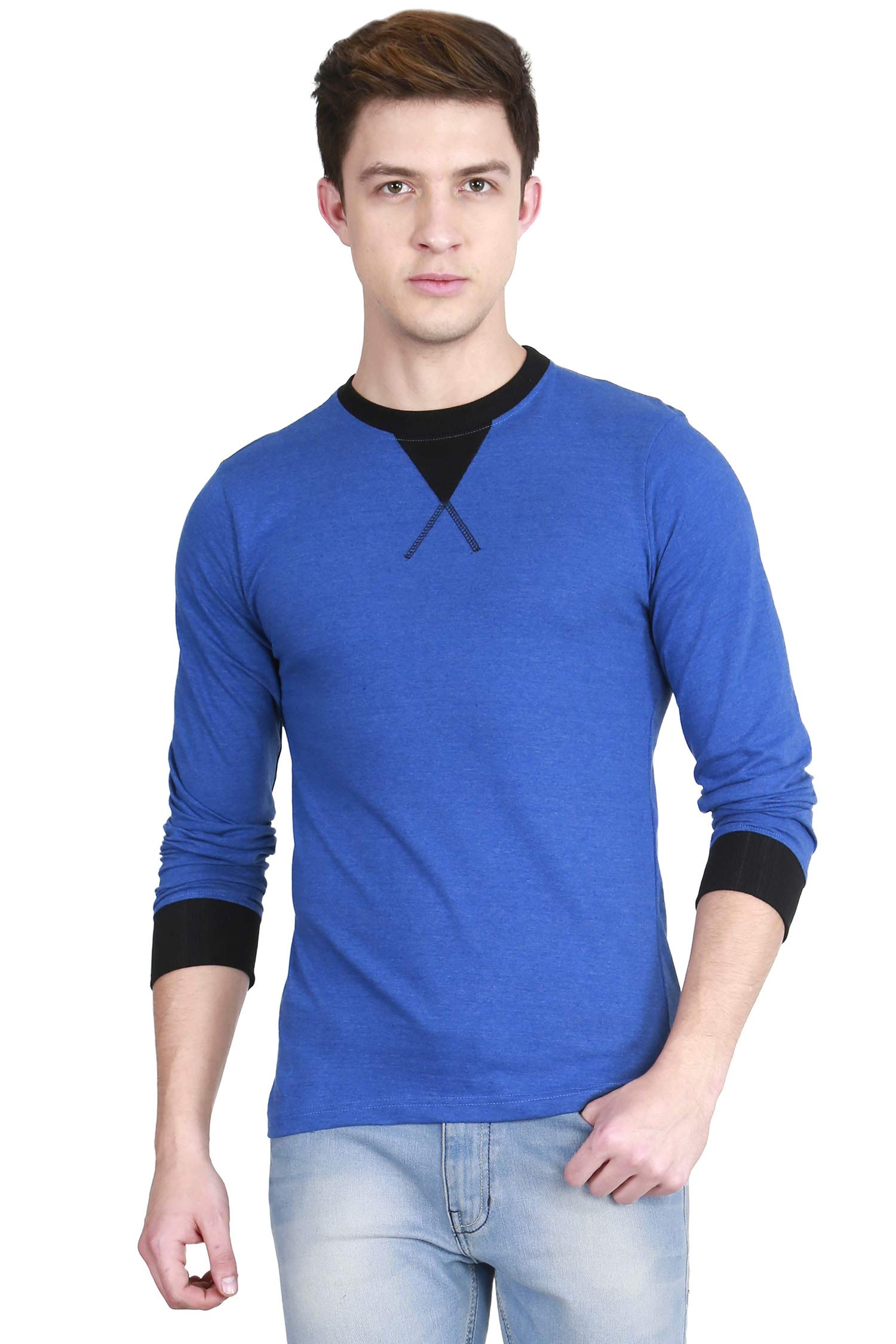 Men’s Cotton Full Sleeve Classic Unique Neck Black T-Shirt