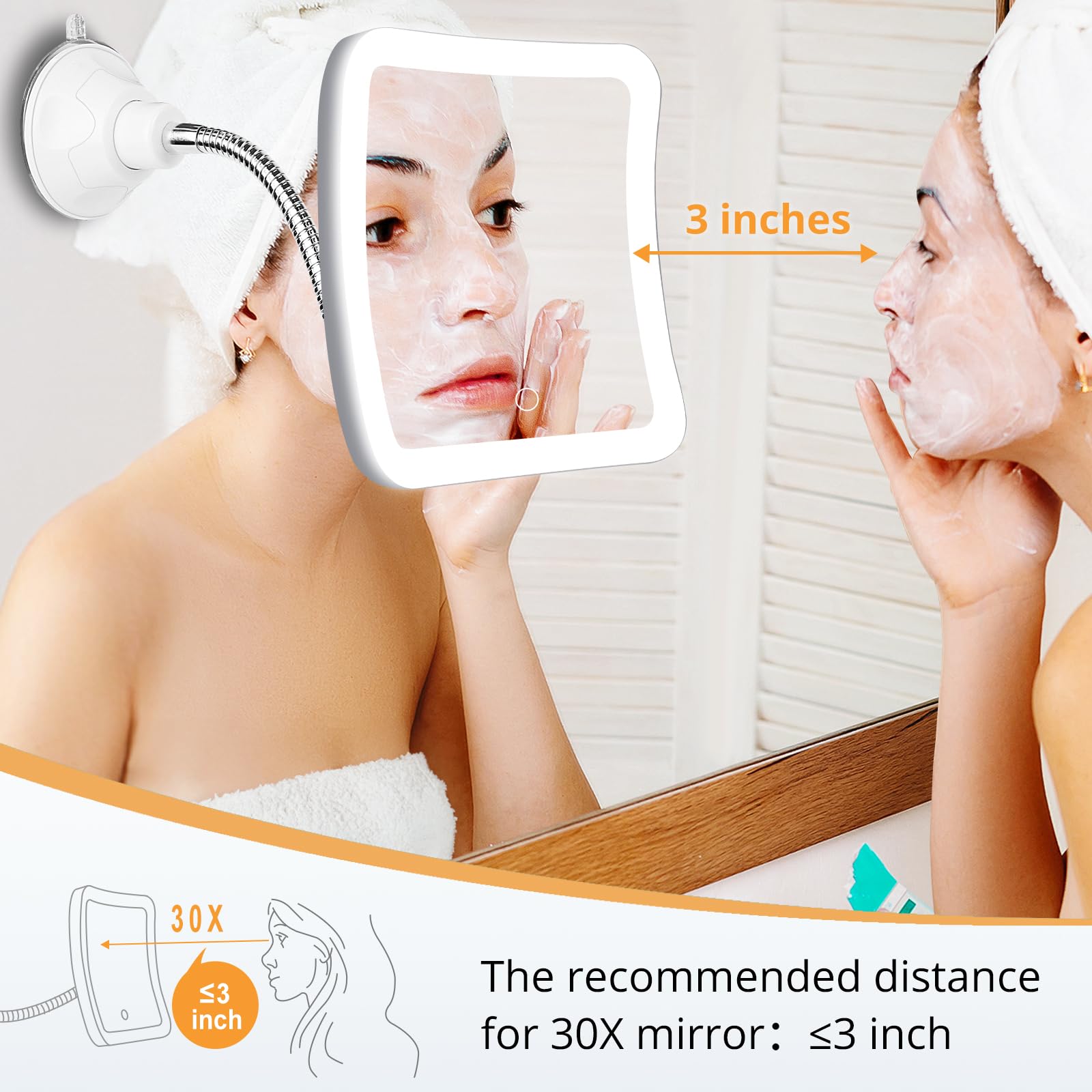 Fabuday Miroir Grossissant X30 Avec Lumières LED - Miroir Maquillage Ventouse Lumineux Réglable