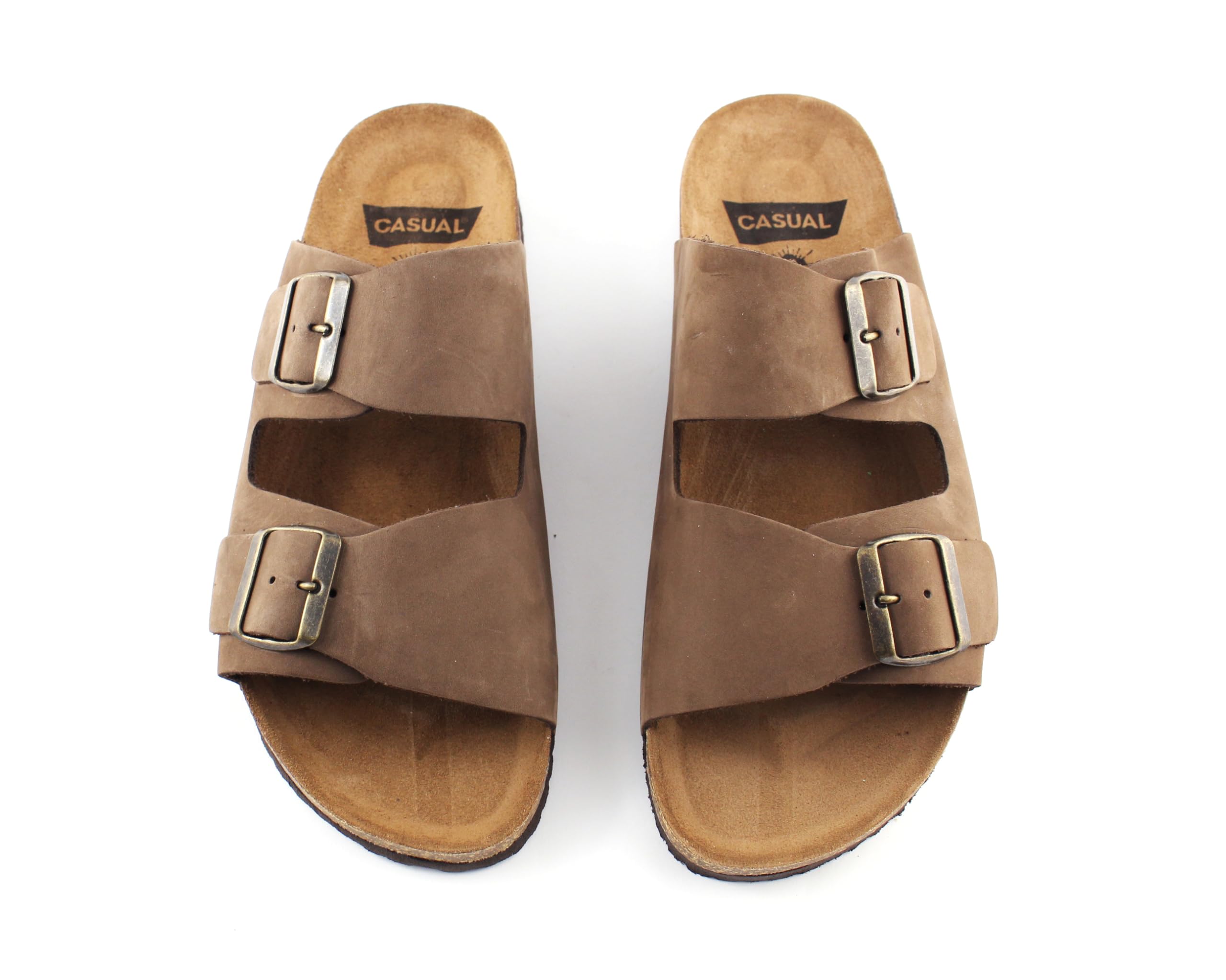 Casual Sandali da uomo in pelle nabuk con suola in sughero e suola in sughero, realizzati in Spagna, marrone, 47 EU