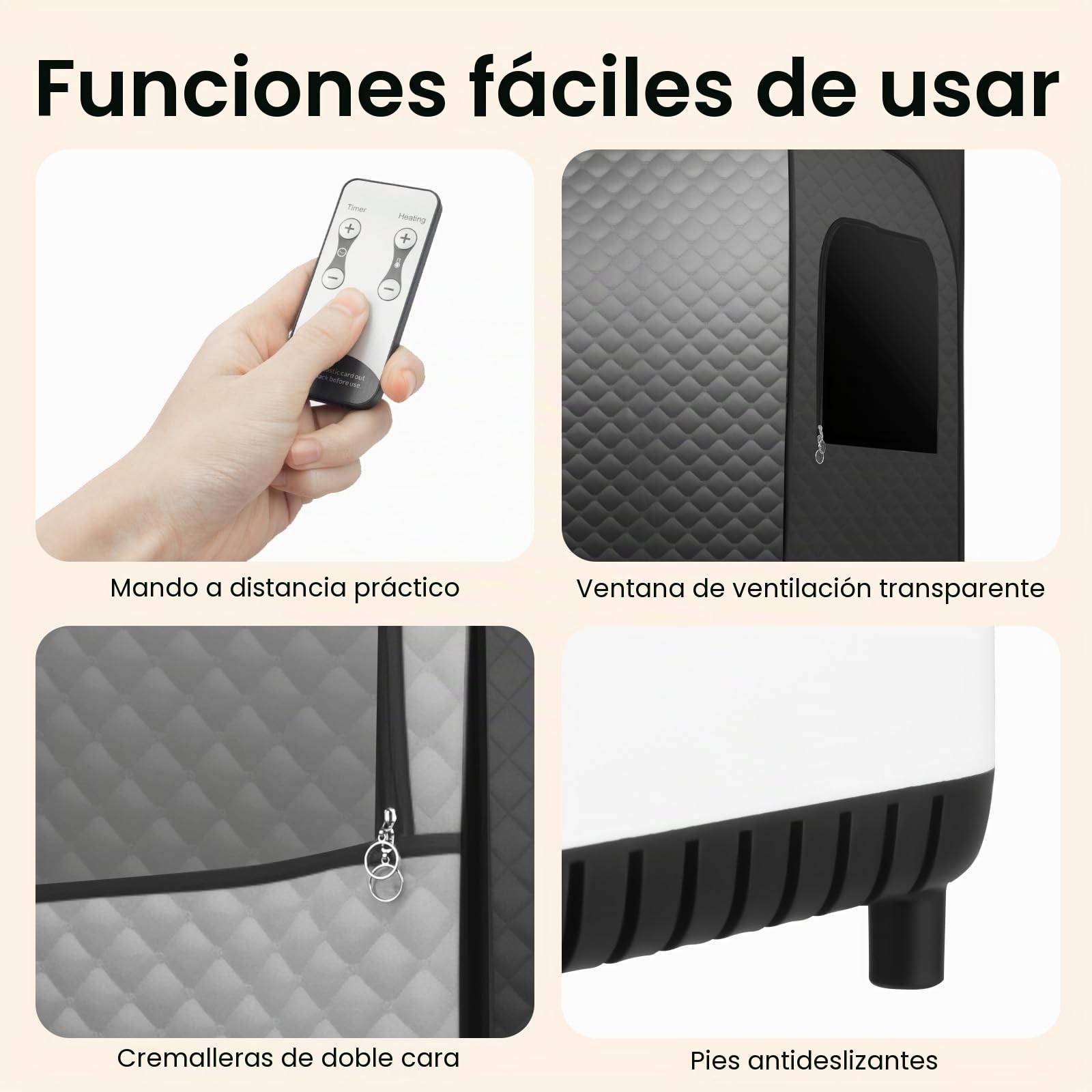 Sauna portátil de vapor 1350 W con vaporizador 3 L, mando a distancia, plegable, 5-60 min, 9 niveles de temperatura