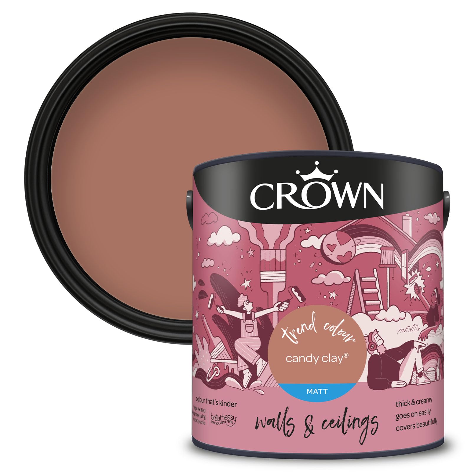 Crown Paints Crown Walls And Ceilings Candy Clay Matt Emulsion Paint 2.5L