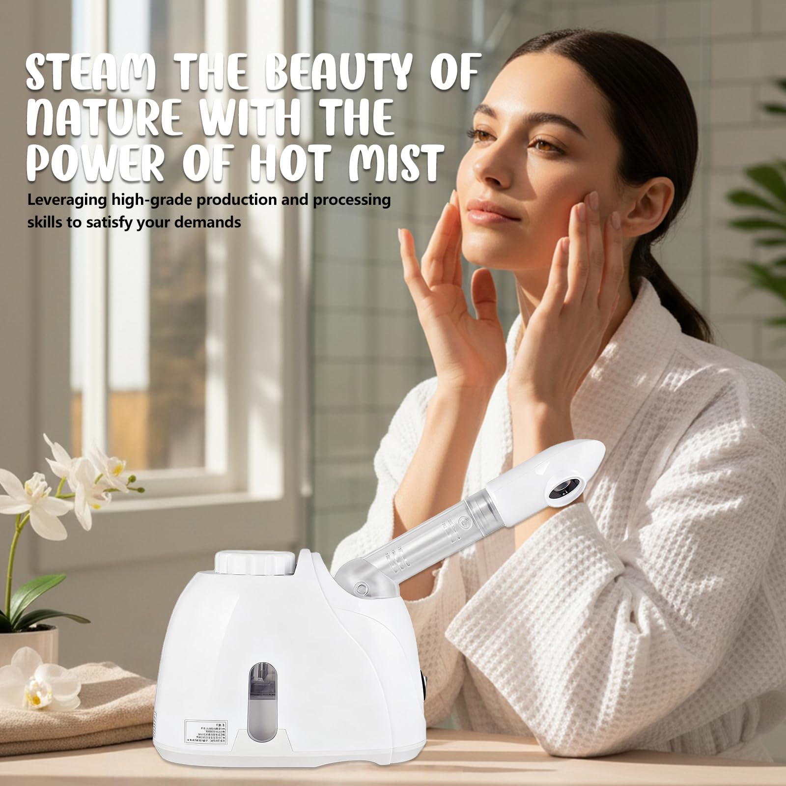 Vapor facial, sauna facial Nano iónico, humidificador caliente, vapor facial caliente, vapor facial para spa, sauna o salón, spray giratorio 360°, blanco
