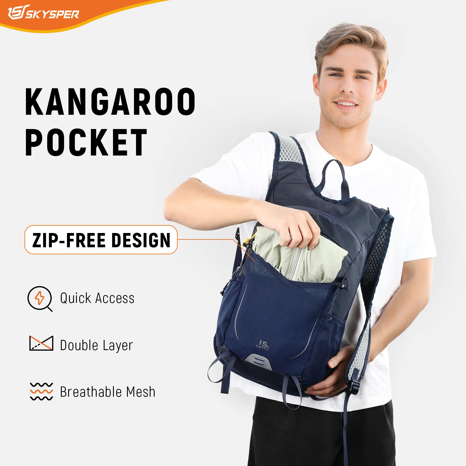 SKYSPER Mochila de senderismo 15L con bolsa de hombro, pequeña mochila de trekking con espalda ventilada para mujeres y hombres