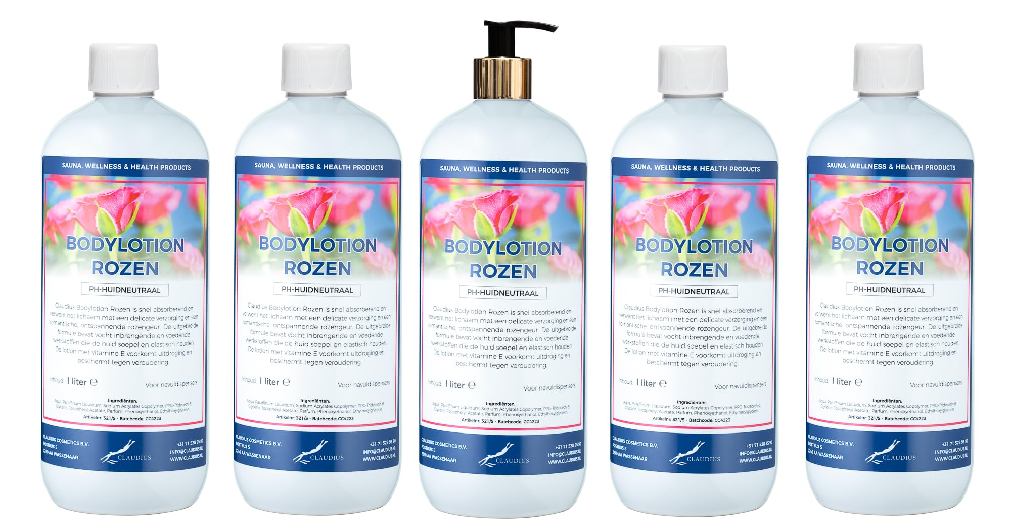Bodylotion Rosen 5 x 1 Liter mit goldener Pumpe
