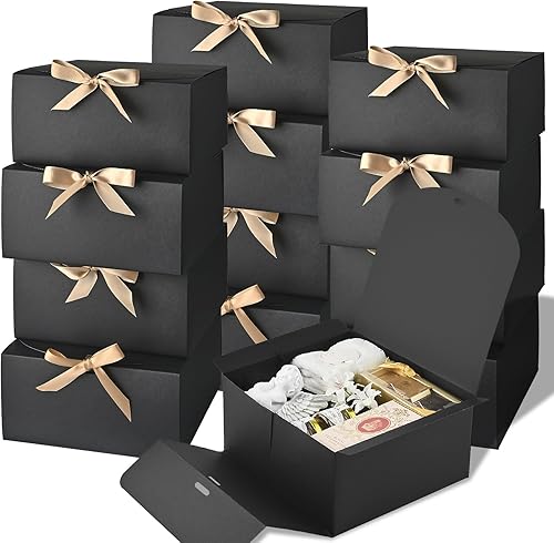 Ocmoiy Paquete de 12 cajas de regalo con tapas, caja de regalo de papel blanco de 10.6 x 7.8 x 3.1 pulgadas con cinta, caja de propuesta de dama de