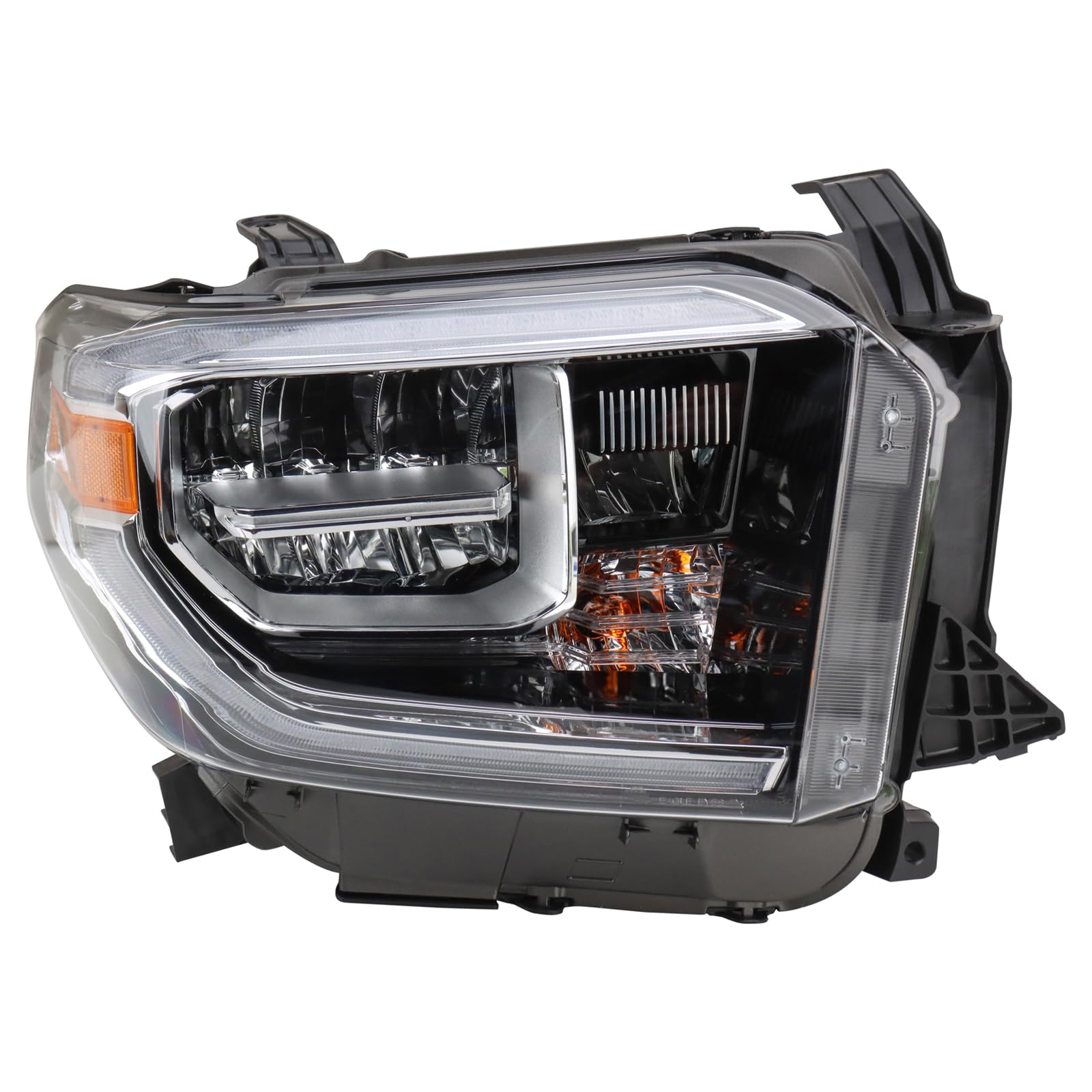 TRQ Passenger Side Headlight Assembly LED Without Smoked Chrome Bezel Compatible with 2018-2021 Toyota Tundra TO2503262