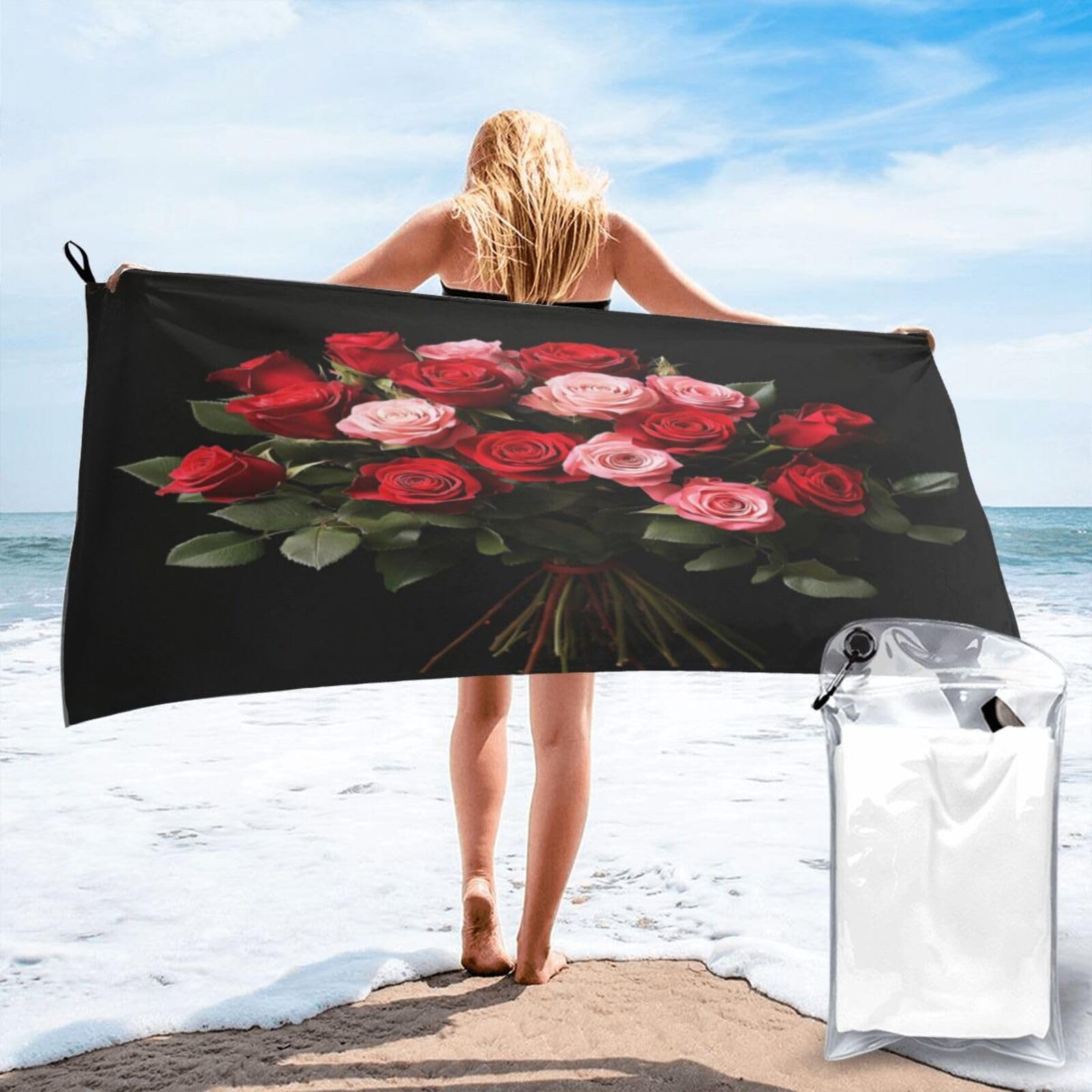 Anceky Photograph of Mixed Roses Bouquet Quick Dry Microfiber Travel Towel with Carry Case and Carabiner 27.5"X55"