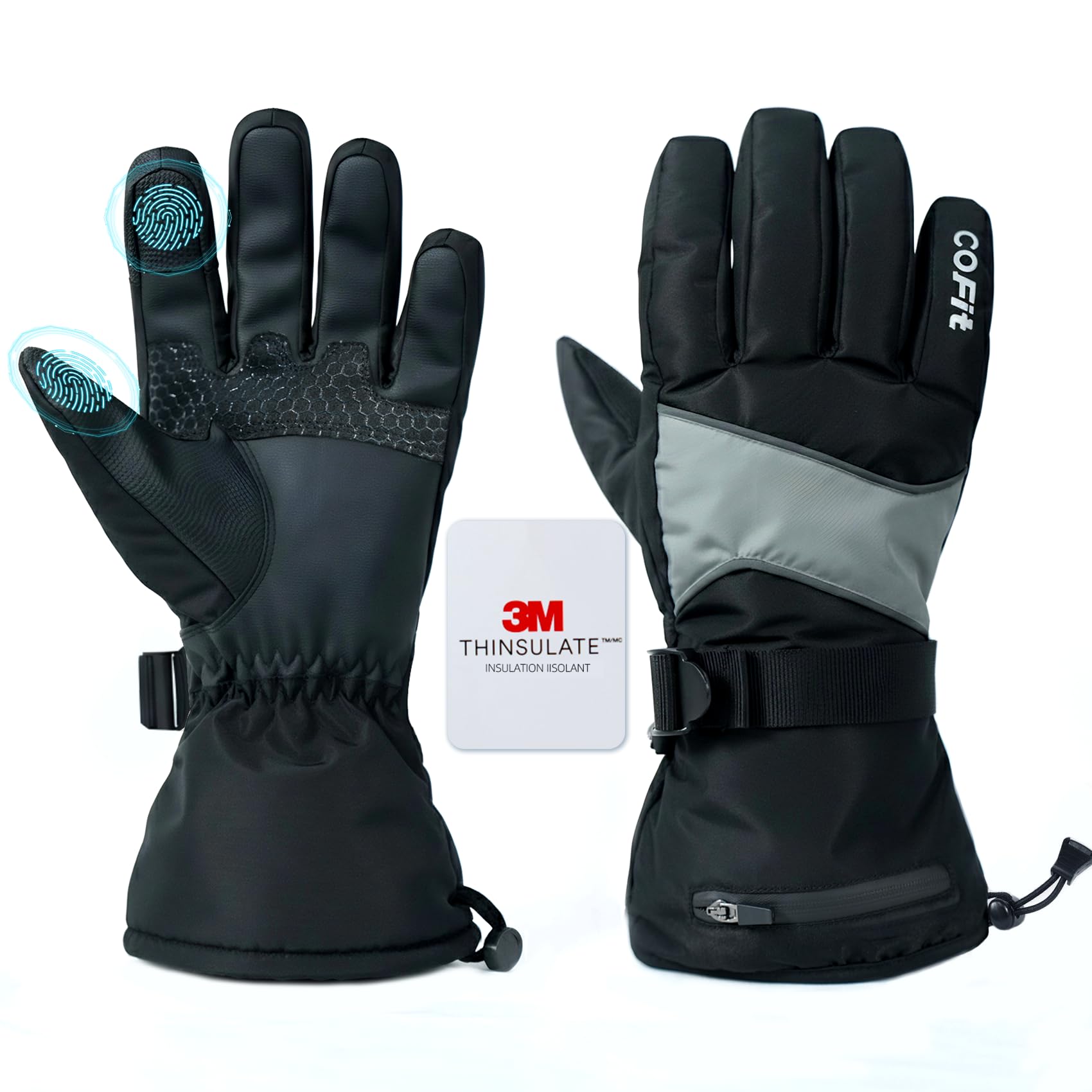 Ski Gloves for Men and Women, 3M Thinsulate C100 Insulated Winter Gloves Waterproof Windproof Touchscreen Snow Gloves for Skiing, Snowboarding, Hiking & Outdoor Work