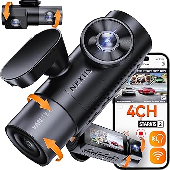 Vantrue 360 Degree Dash Cam for Cars, WiFi GPS Car Camera with Voice Control, IR Night Vision, 24hrs Parking Mode, HDR/WDR, 3.19’ IPS LCD, 512GB Max