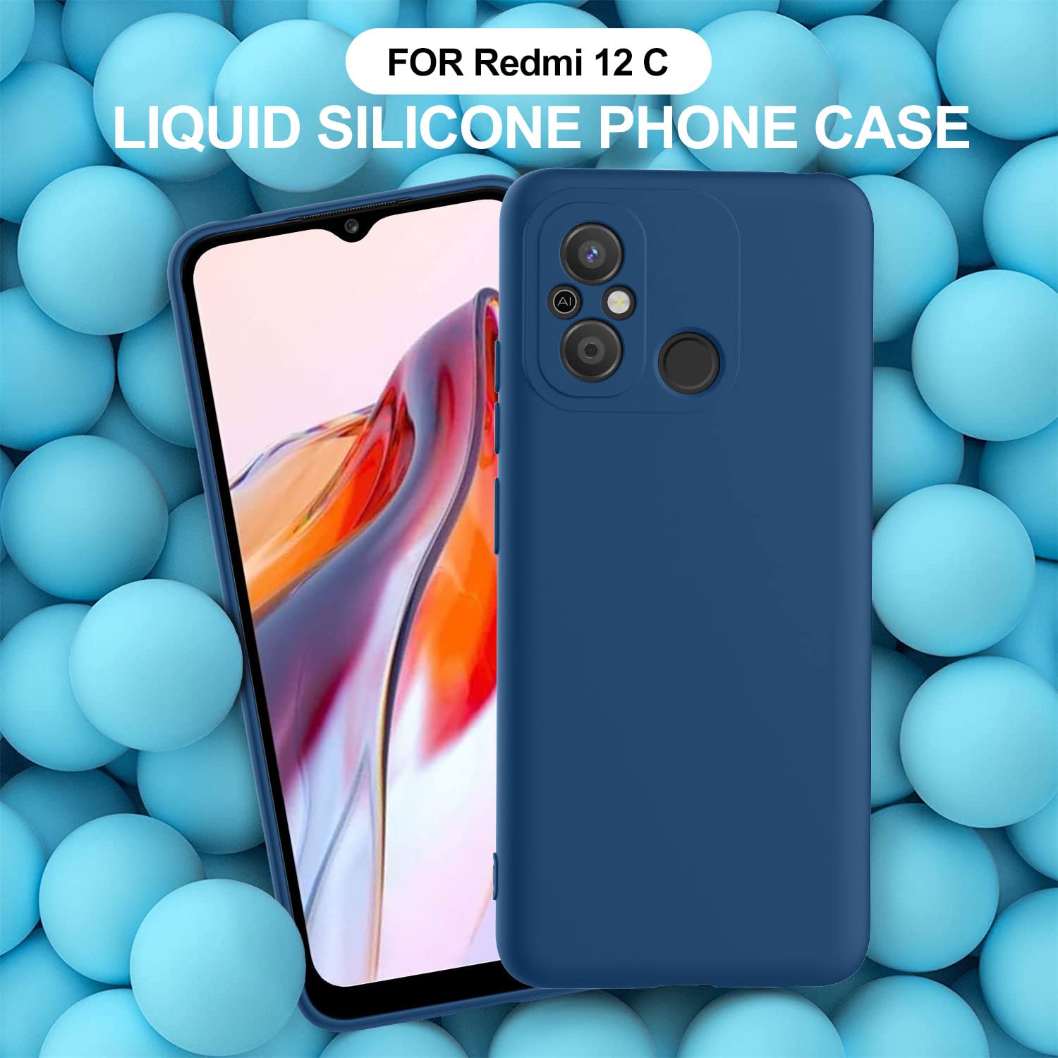 WBWONE Cover per Xiaomi Redmi 12C, Fotocamera tutto Compreso Anti-Graffio Antiurto Custodia in Morbida Silicone TPU Protettiva Case - Blu Scuro