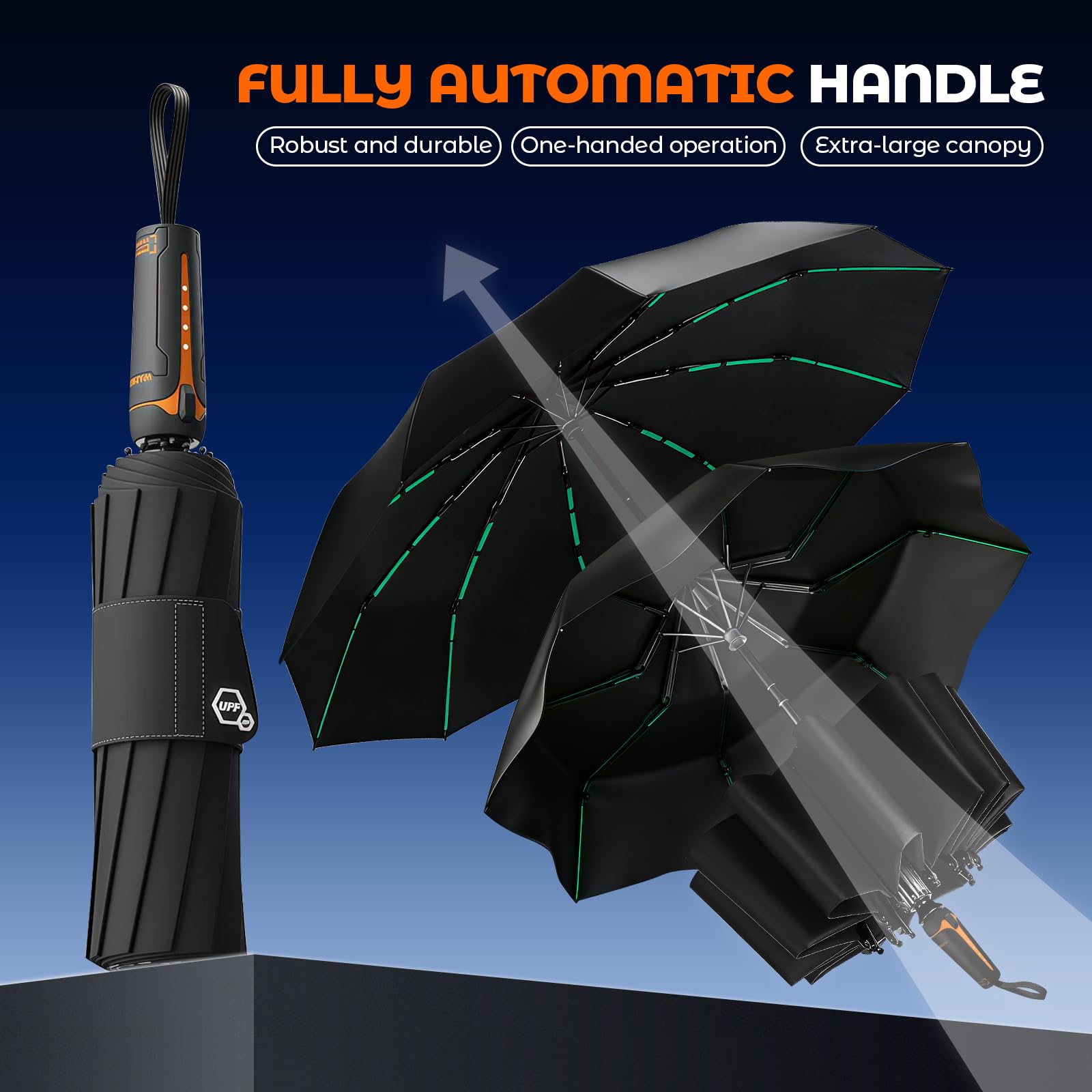 auvstar Parapluie Pliant RéSistant aux Vents Jusqu'à 140 Km/H, Grand Parapluie，UPF 50+, 105 cm Extra Large, 60 Fibres de Verre, Ouverture Automatique, Fermeture à vis et RevêTement en RéSine
